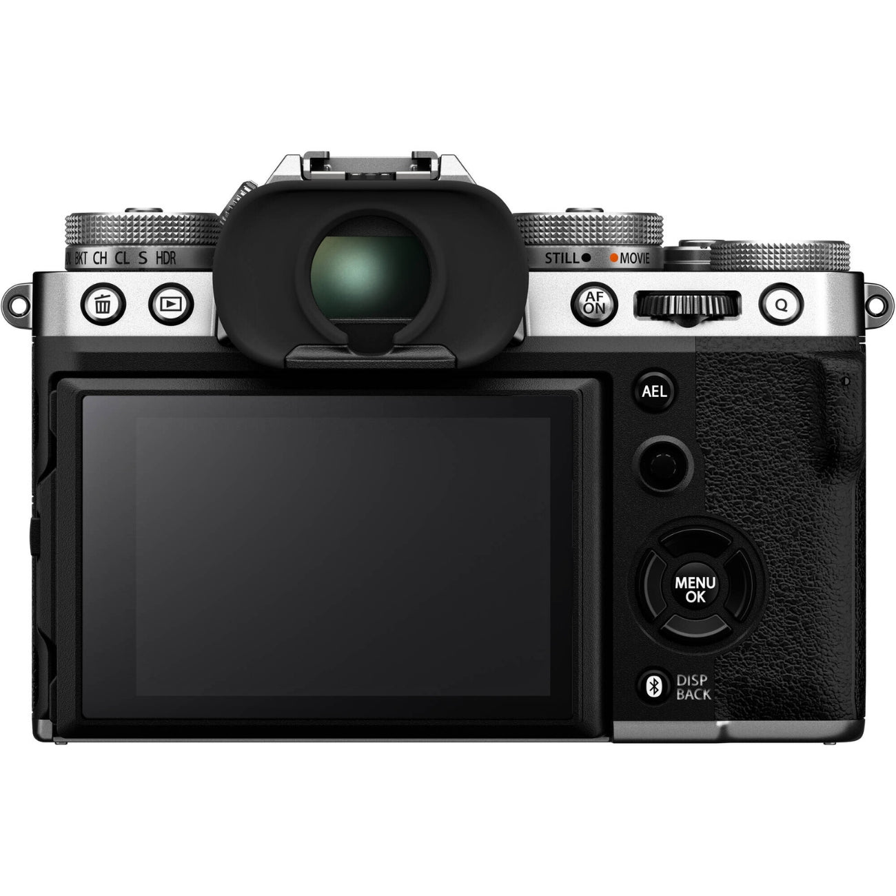 Rear view of the Fujifilm X-T5 (Silver)