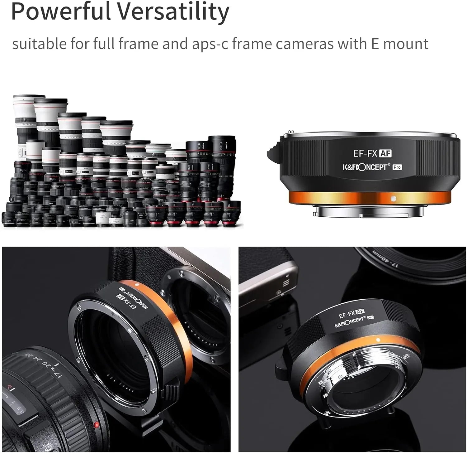 K&F Concept Auto Focus Lens Mount Adapter Ring EF/EF-S to FX Electronic Lens Adapter