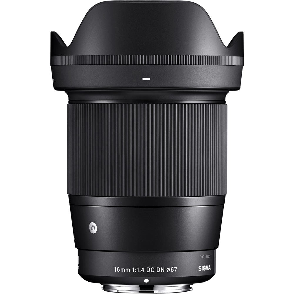 Sigma 16mm f/1.4 DC DN Contemporary Lens (Sony E) - Attached Lens Hood