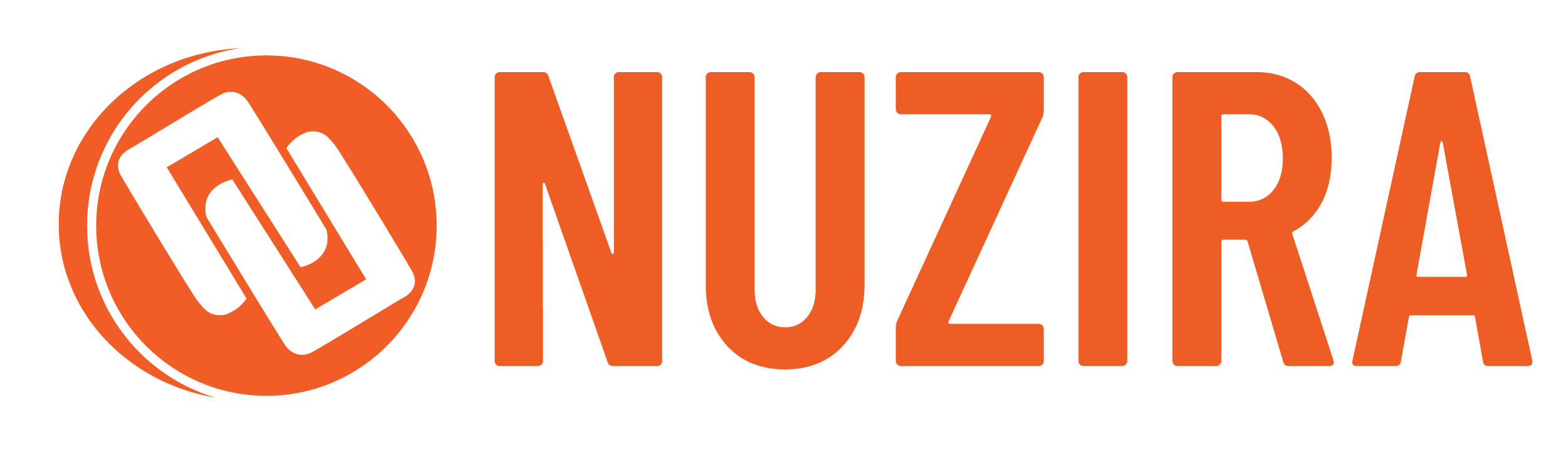 Logo of Nuzira with an orange circle and white lettering on a white background