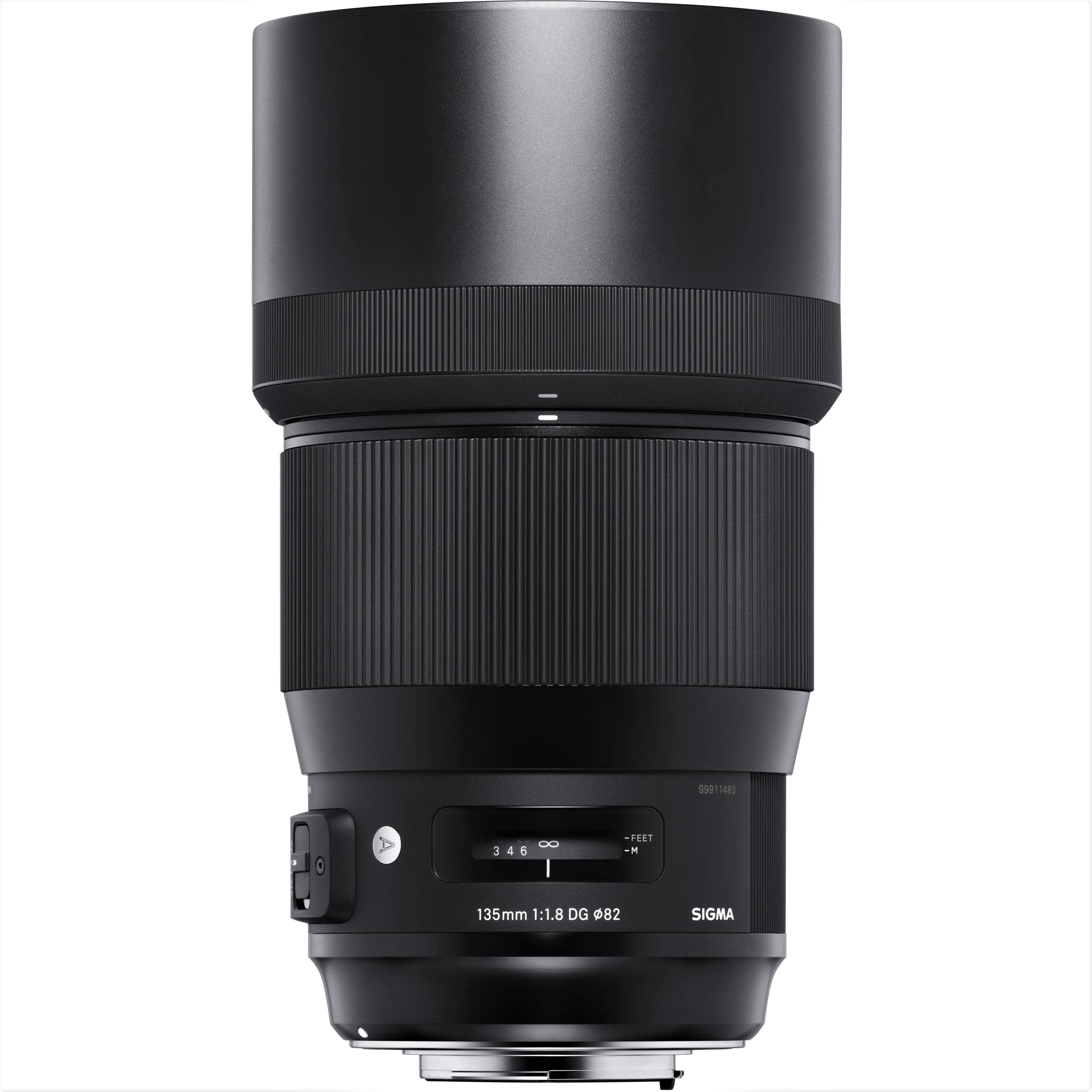 Sigma 135mm F1.8 DG HSM Art Lens for Sigma SA with Attached Lens Hood on the Top