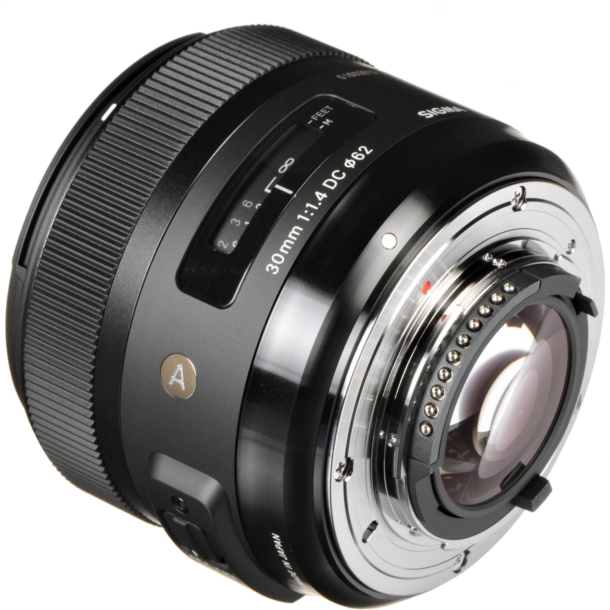 Sigma 30mm F1.4 DC HSM Art Lens for Nikon F in a Side View