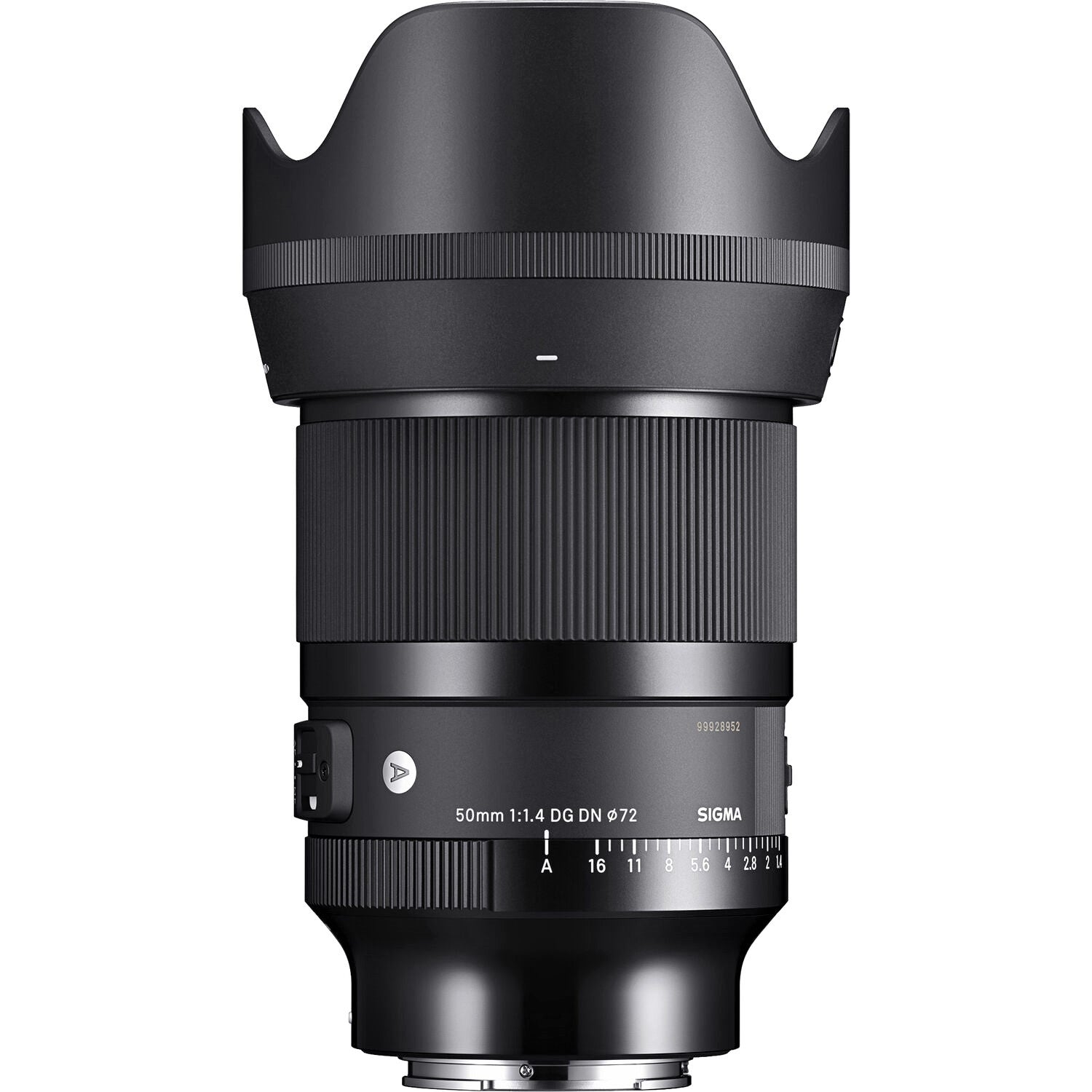 Sigma 50mm F1.4 DG DN Art Lens for Sony E with Attached Lens Hood on the Top