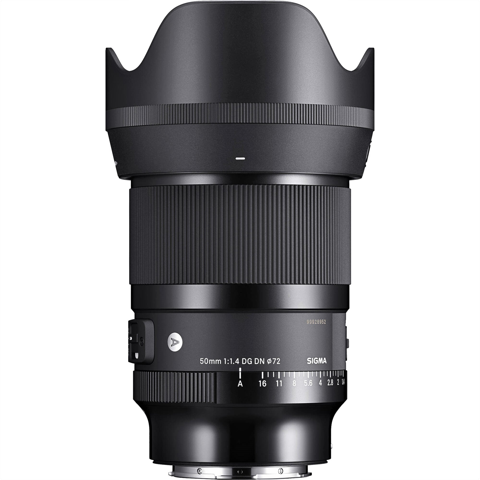 Sigma 50mm F1.4 DG DN Art Lens for Leica L with Attached Lens Hood on the Top