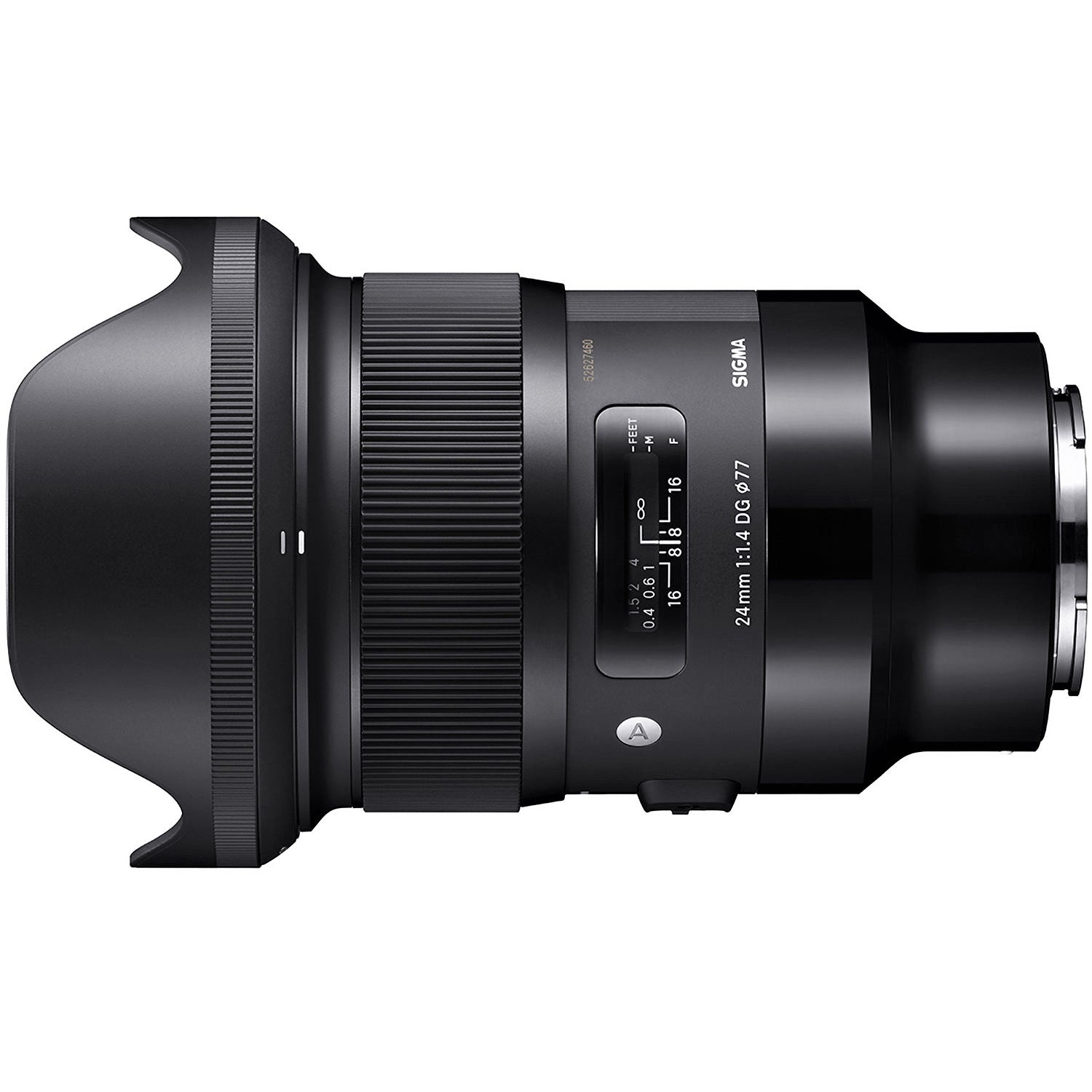 Sigma 24mm F1.4 DG HSM Art Lens for Leica L with Attached Lens Hood on the Left Side