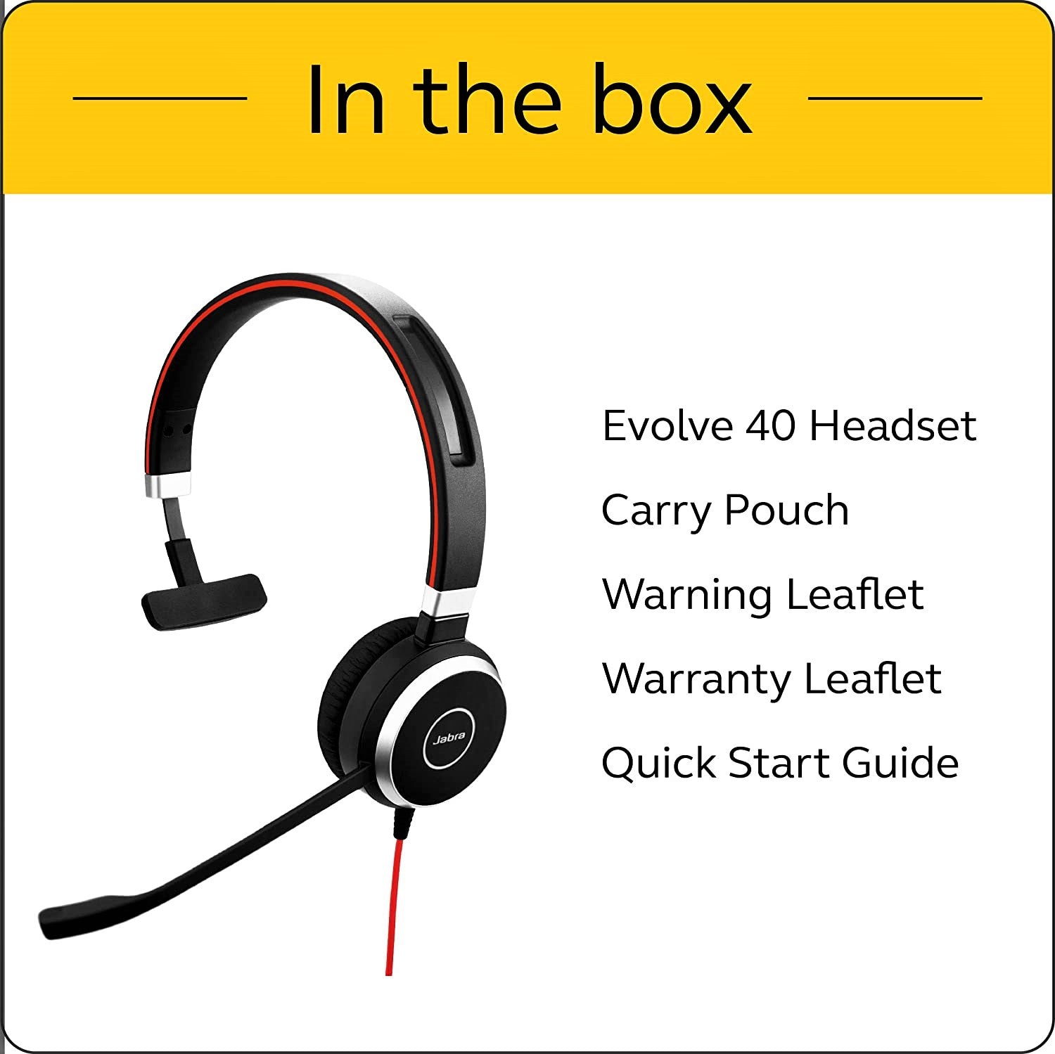 Jabra Evolve 40 MS Professional Wired Headset, Mono – Telephone Headset for Greater Productivity, Superior Sound for Calls and Music, 3.5mm Jack/USB Connection, All-Day Comfort Design, MS Optimized, Black, Mono Speaker (6393-823-109)