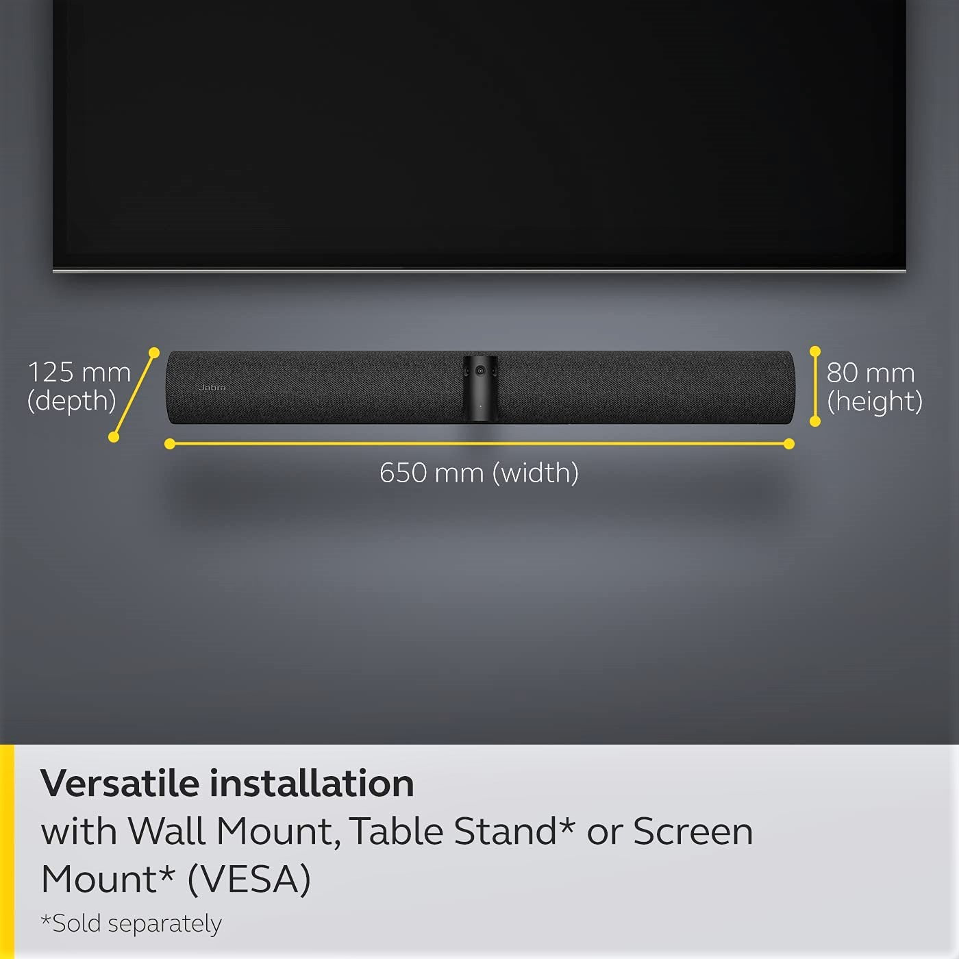 Jabra PanaCast 50 Panoramic 4K Video Bar - Conference Camera for Small & Medium Rooms with 180 Degree Field of View & 8 Microphones - UK Power Supply - Black