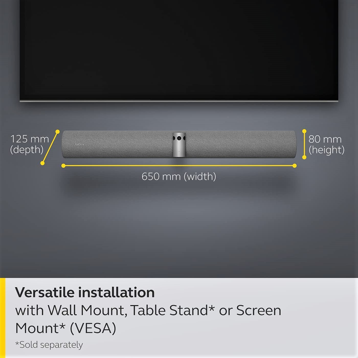 Jabra PanaCast 50 Panoramic 4K Video Bar - Conference Camera for Small & Medium Rooms with 180 Degree Field of View & 8 Microphones - UK Power Supply - Grey