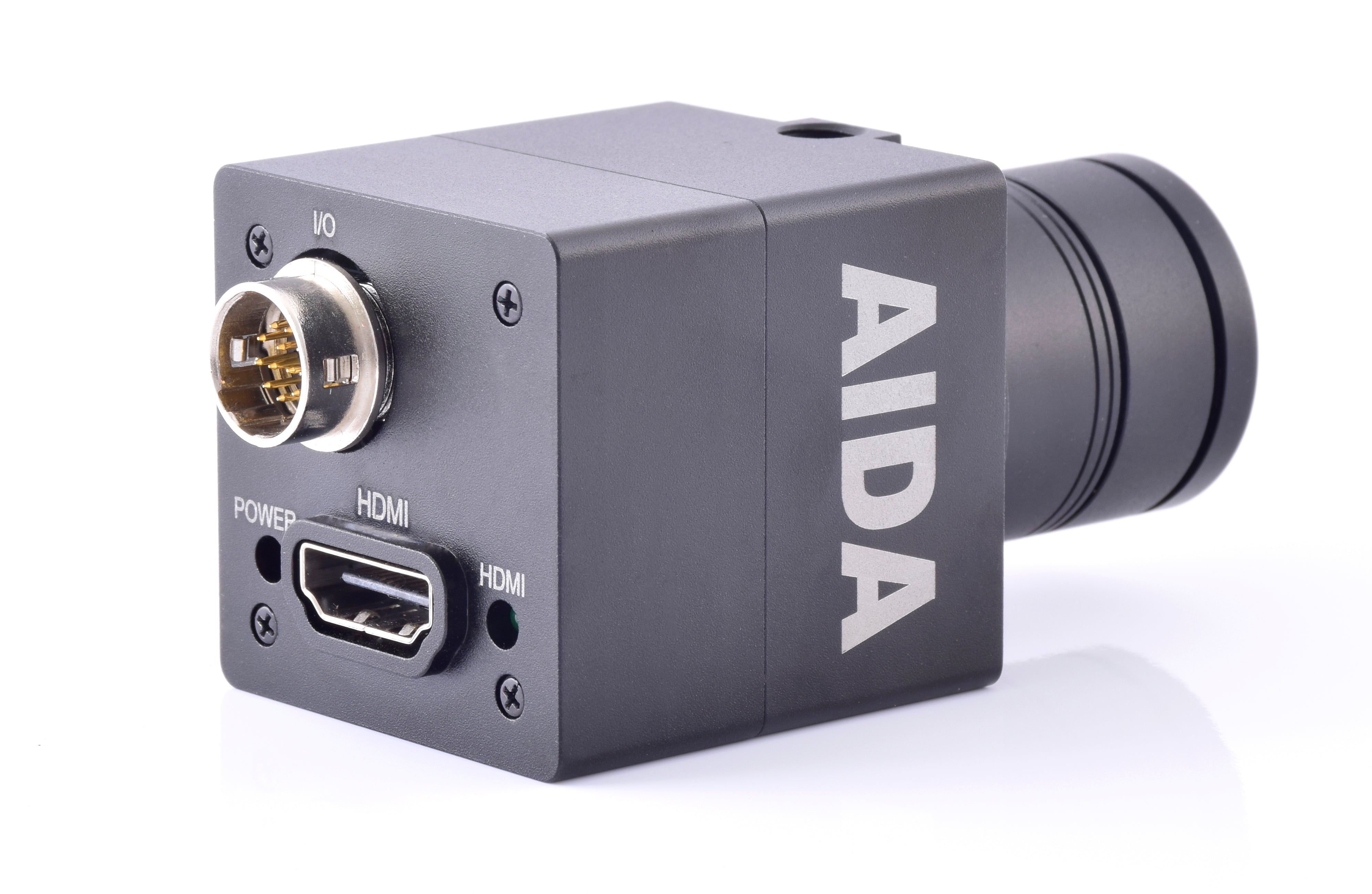 AIDA Imaging Micro UHD 4K HDMI POV Camera with TRS Stereo Audio Input in a Back-Side View
