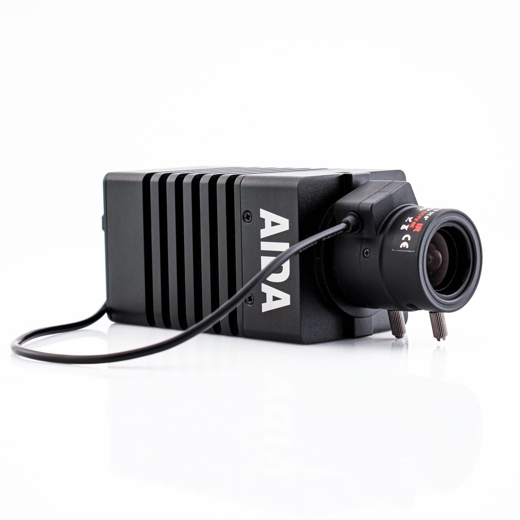 AIDA Imaging UHD-200 4K 60p POV Camera with Varifocal Lens in a Front-Side View with Socket Adapter