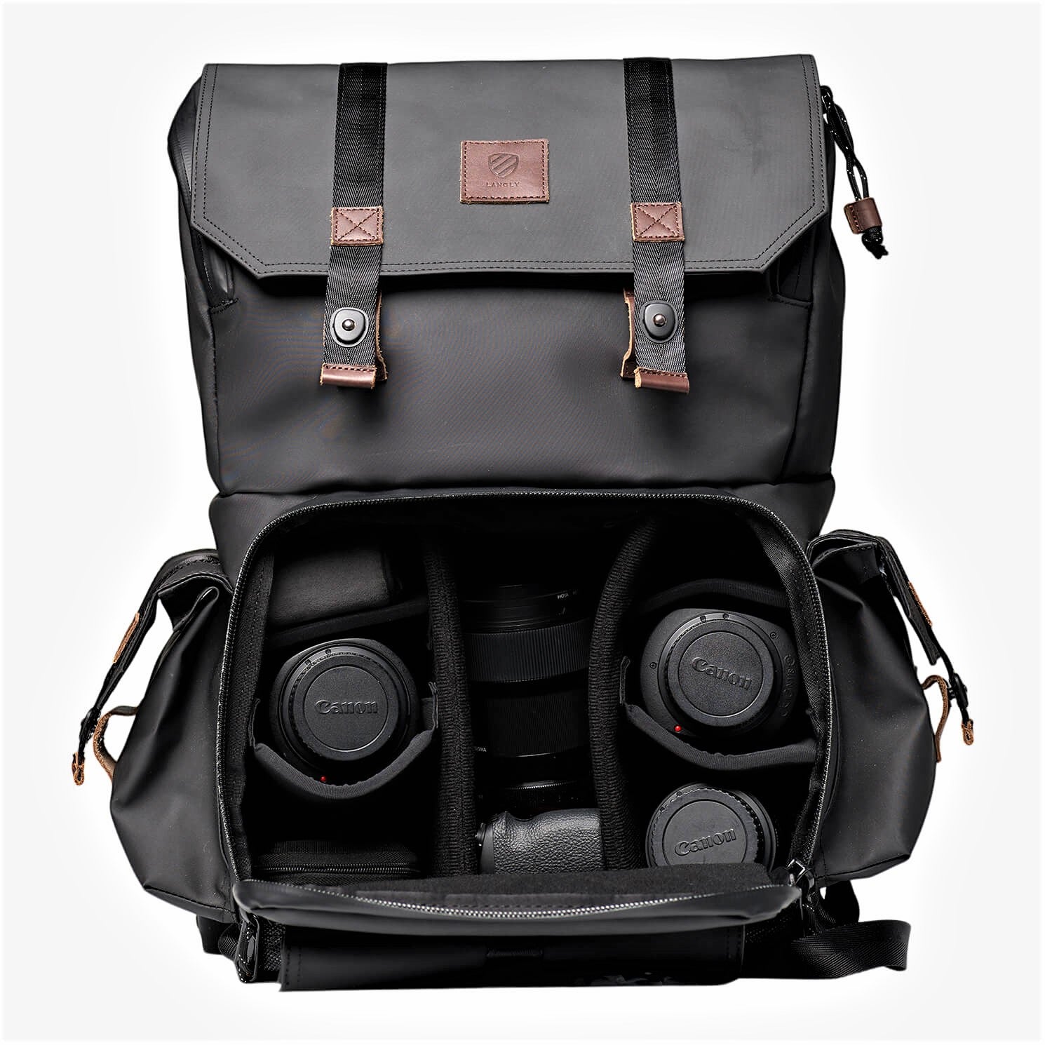 Langly Alpha Globetrotter XC Camera Backpack (Black with Brown Accents)