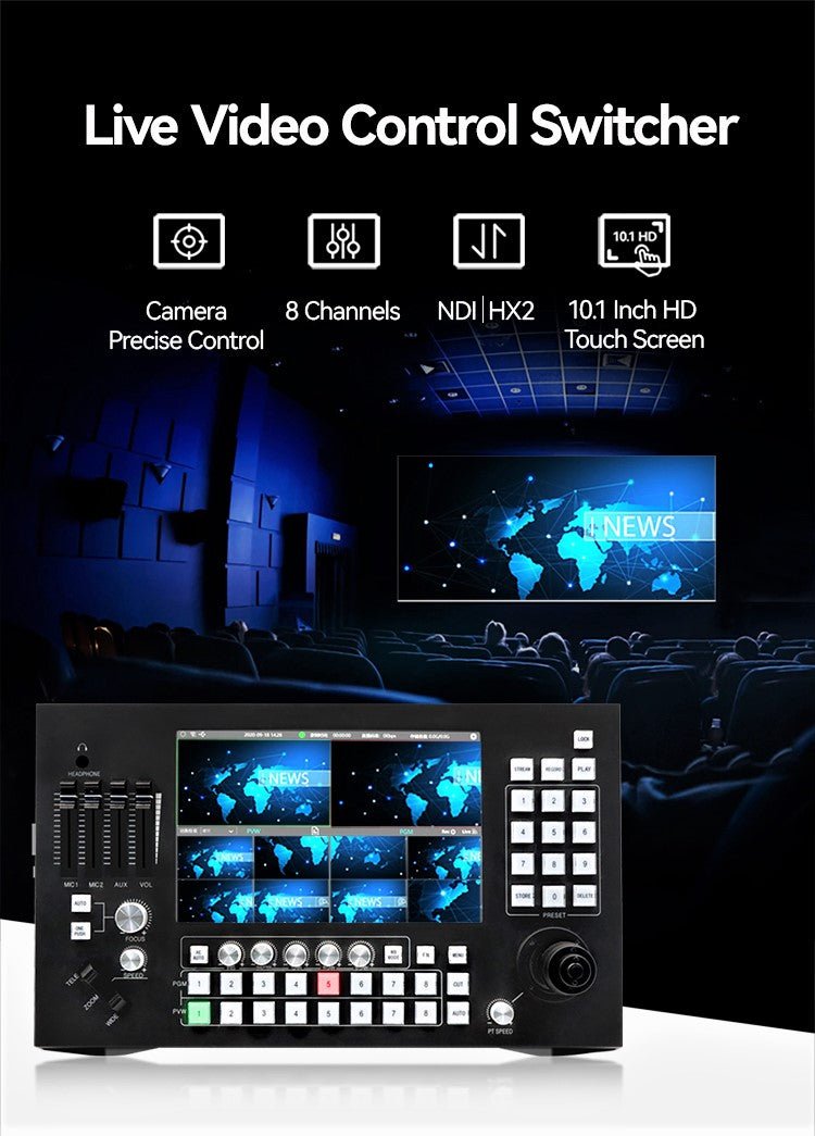 Jimcom 8-Channel Touch Broadcast Switcher and PTZ Controller