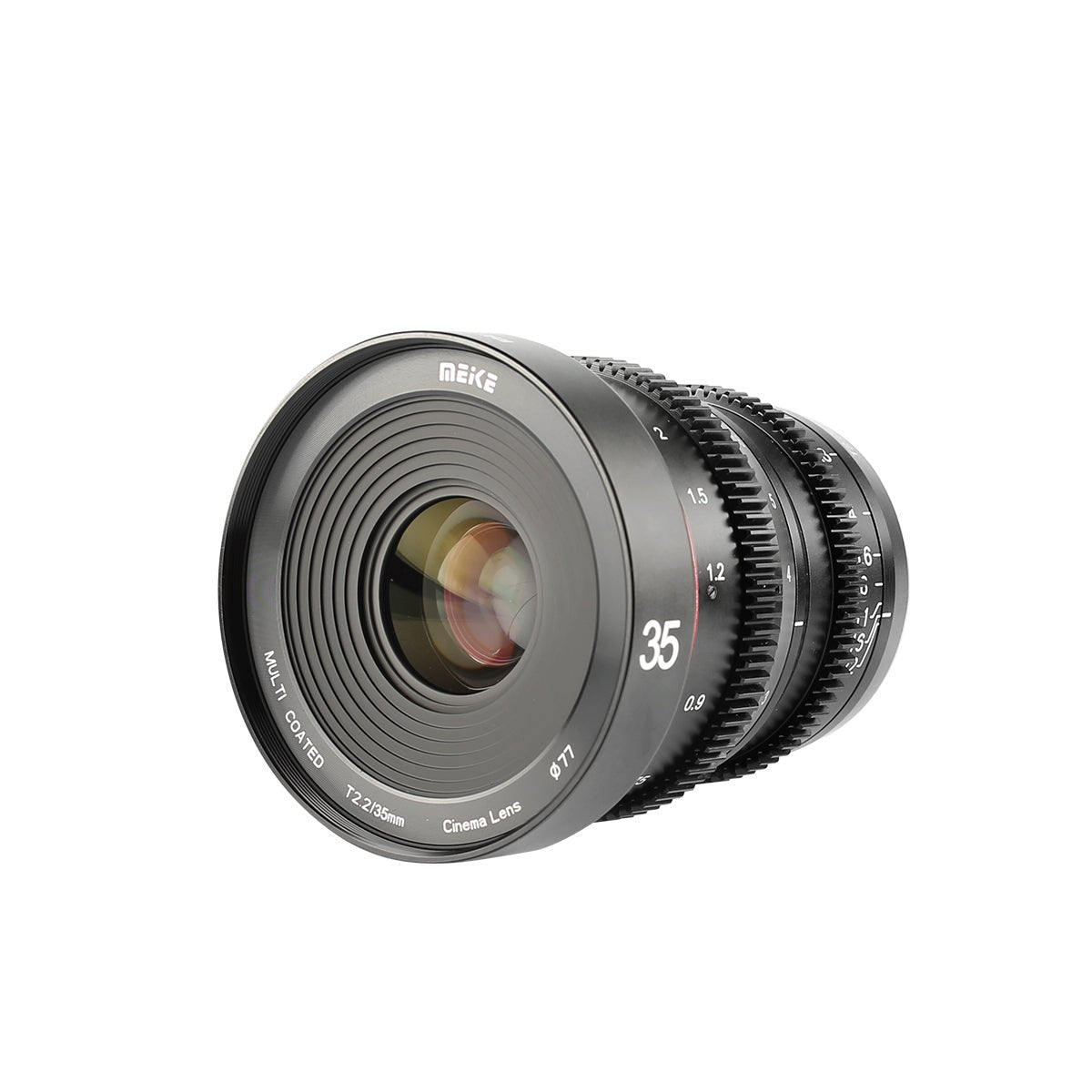 Meike Cinema Prime 35mm T2.2 Lens (Sony E Mount) in a Front-Side View