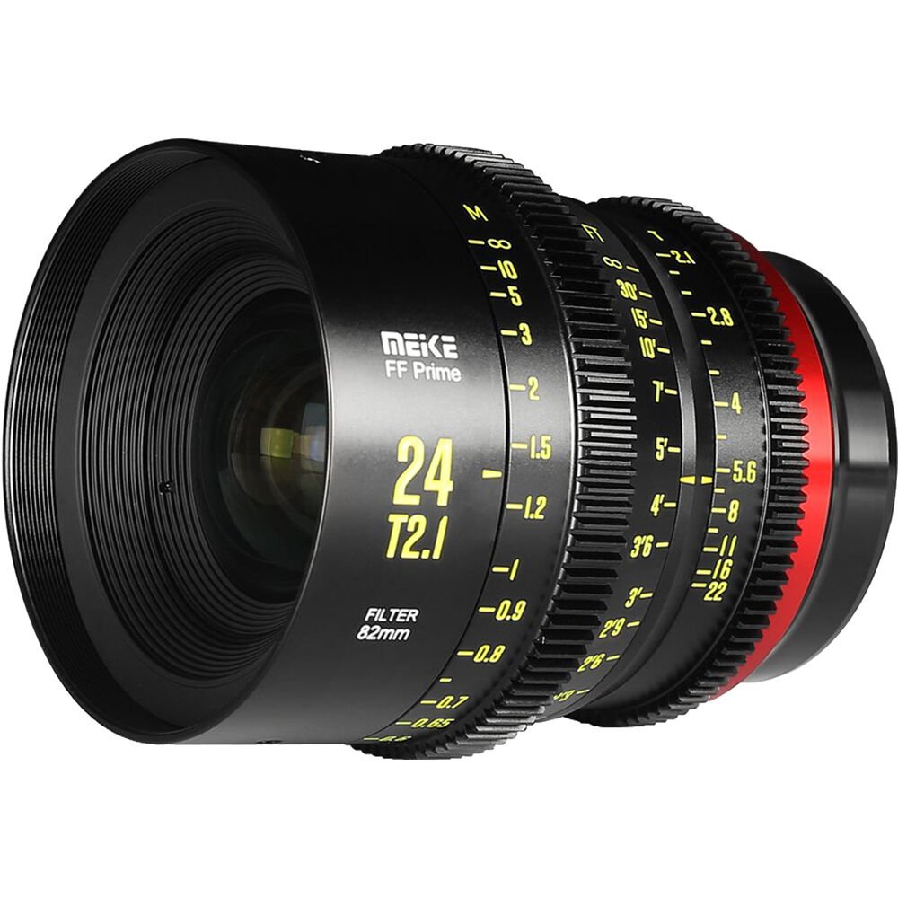 Meike Cinema Full Frame Cinema Prime 24mm T2.1 Lens (PL Mount) in a Front-Side View