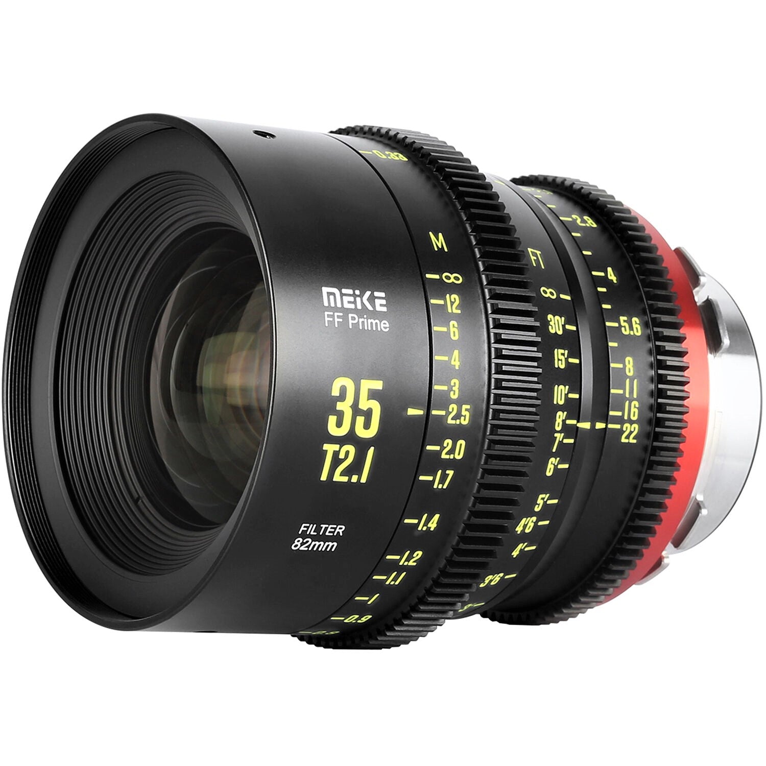 Meike Cinema Full Frame 35mm T2.1 Lens (PL Mount) in a Front-Side View