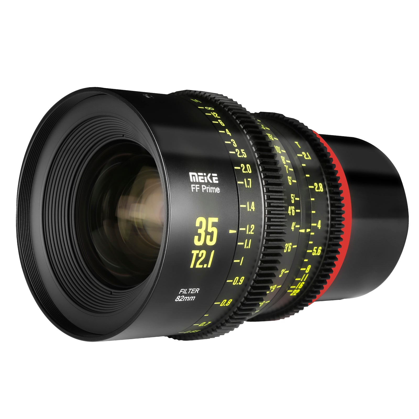 Meike Cinema Full Frame Cinema Prime 35mm T2.1 Lens (RF Mount) in a Front-Side View