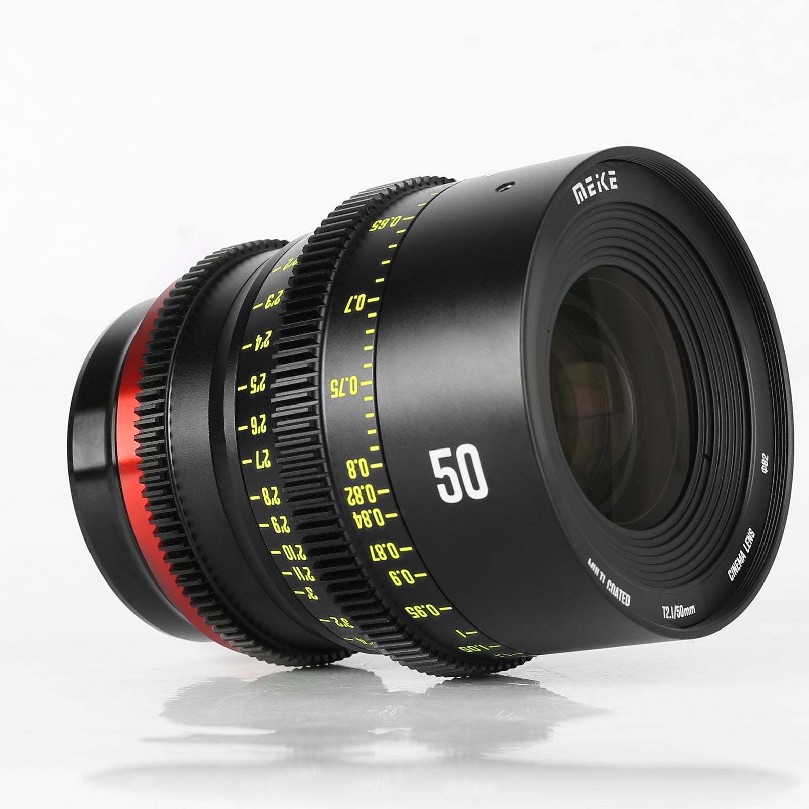 Meike Cinema Full Frame Cinema Prime 50mm T2.1 Lens (EF Mount) in a Front-Side View