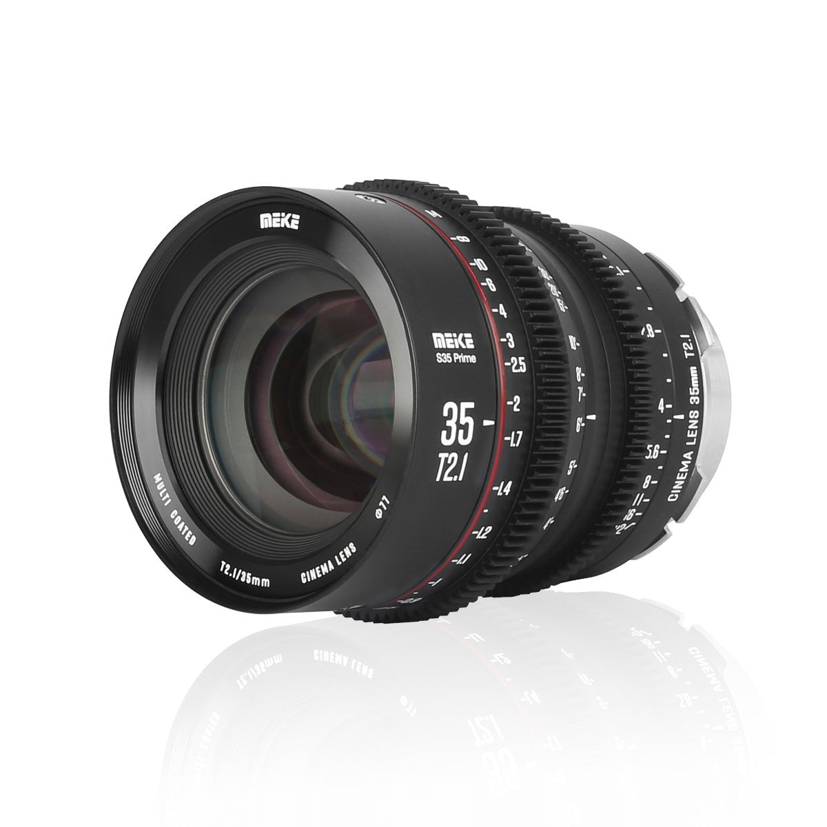 Meike Cinema Super35 Cinema Prime 35mm T2.1 Lens (PL Mount) in a Front-Side View