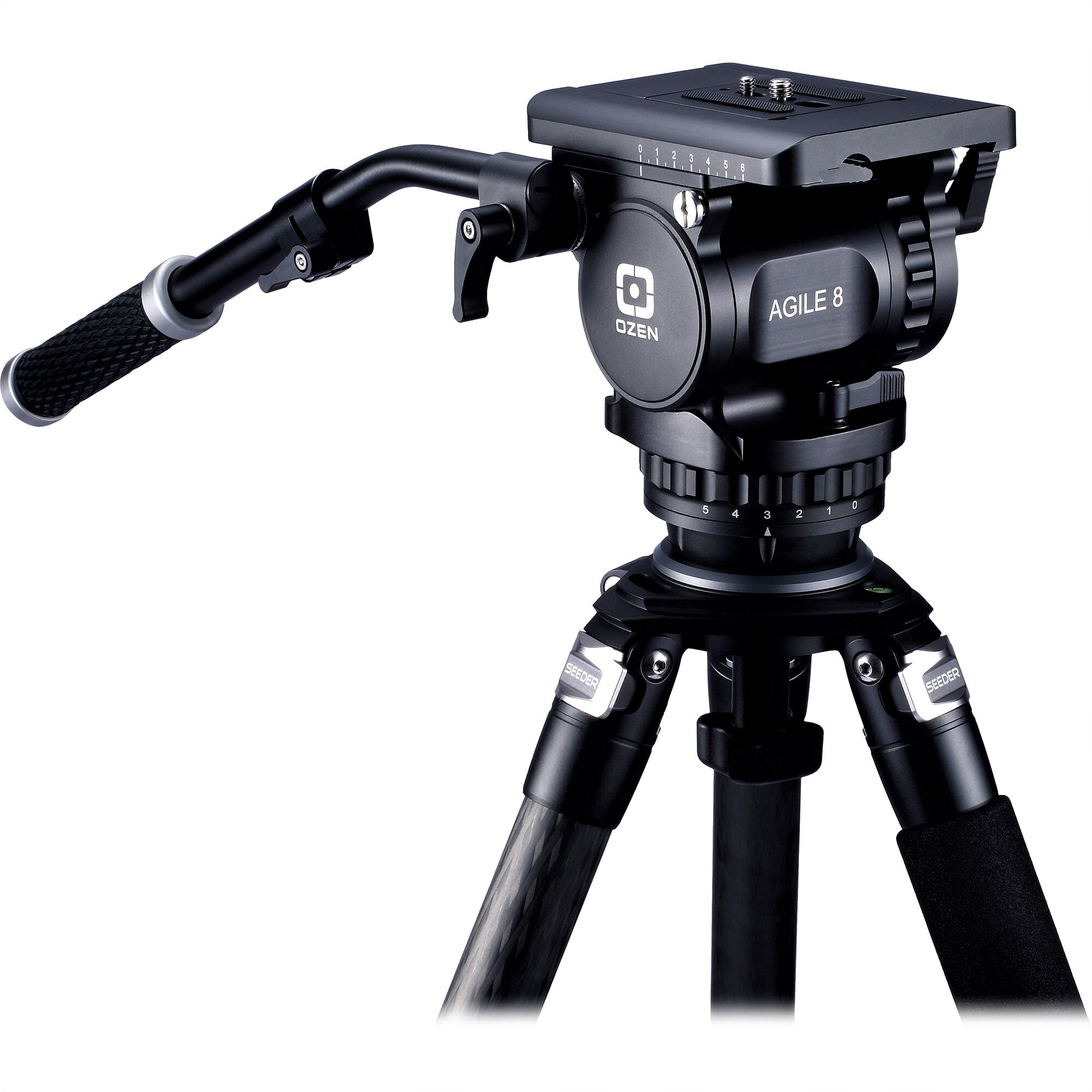 OZEN Agile 8 Fluid Head with Attached Tripod (Front-Side View, Semi Close-Up))