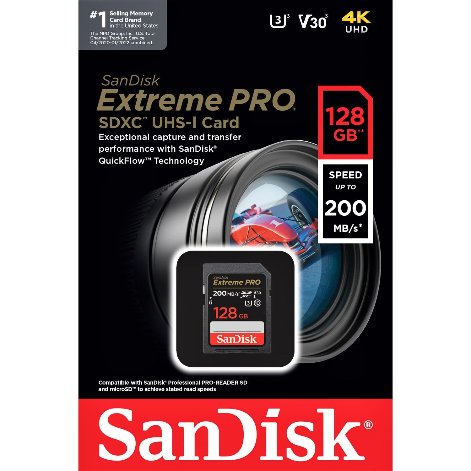 SanDisk 128GB Extreme PRO SDXC UHS-I Memory Card - C10, U3, V30, 4K UHD, SD Card - SDSDXXD-128G-GN4IN