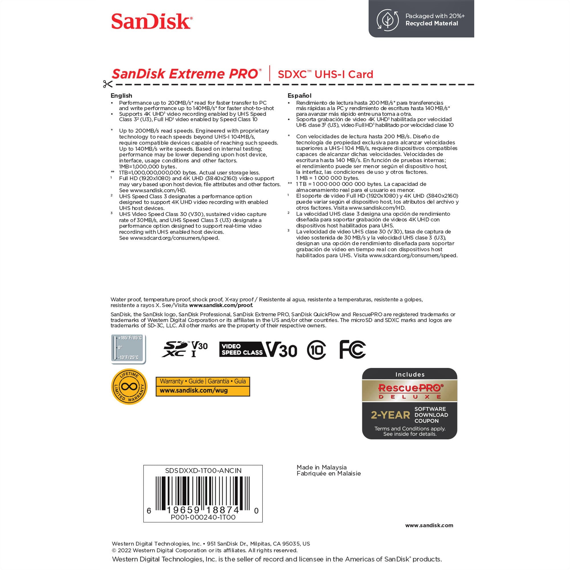 SanDisk 1TB Extreme PRO SDXC UHS-I Memory Card - C10, U3, V30, 4K UHD, SD Card - SDSDXXD-1T00-GN4IN