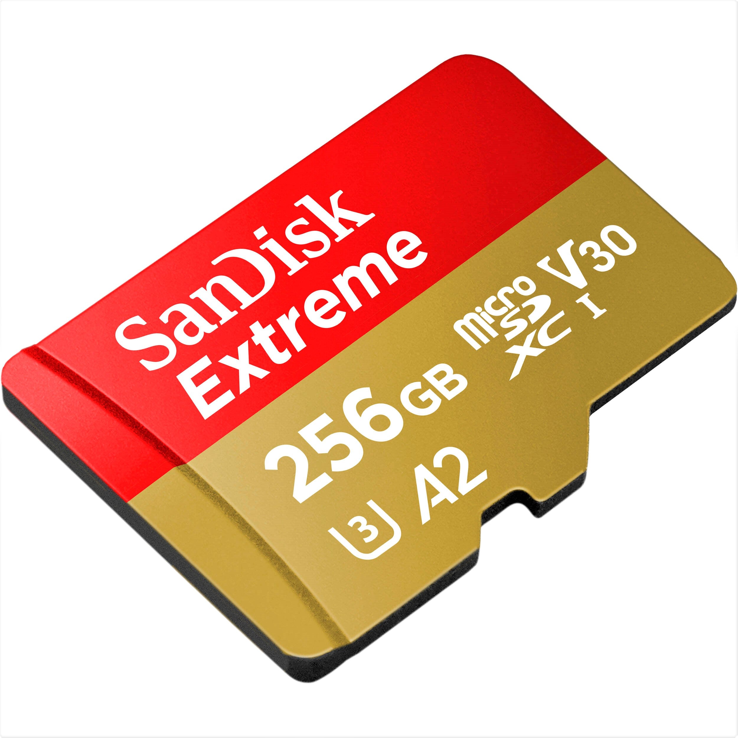 SanDisk Extreme 256 GB microSDXC Memory Card + SD Adapter with A2 App Performance + Rescue Pro Deluxe, Up to 160 MB/s, Class 10, UHS-I, U3, V30, Red/Gold