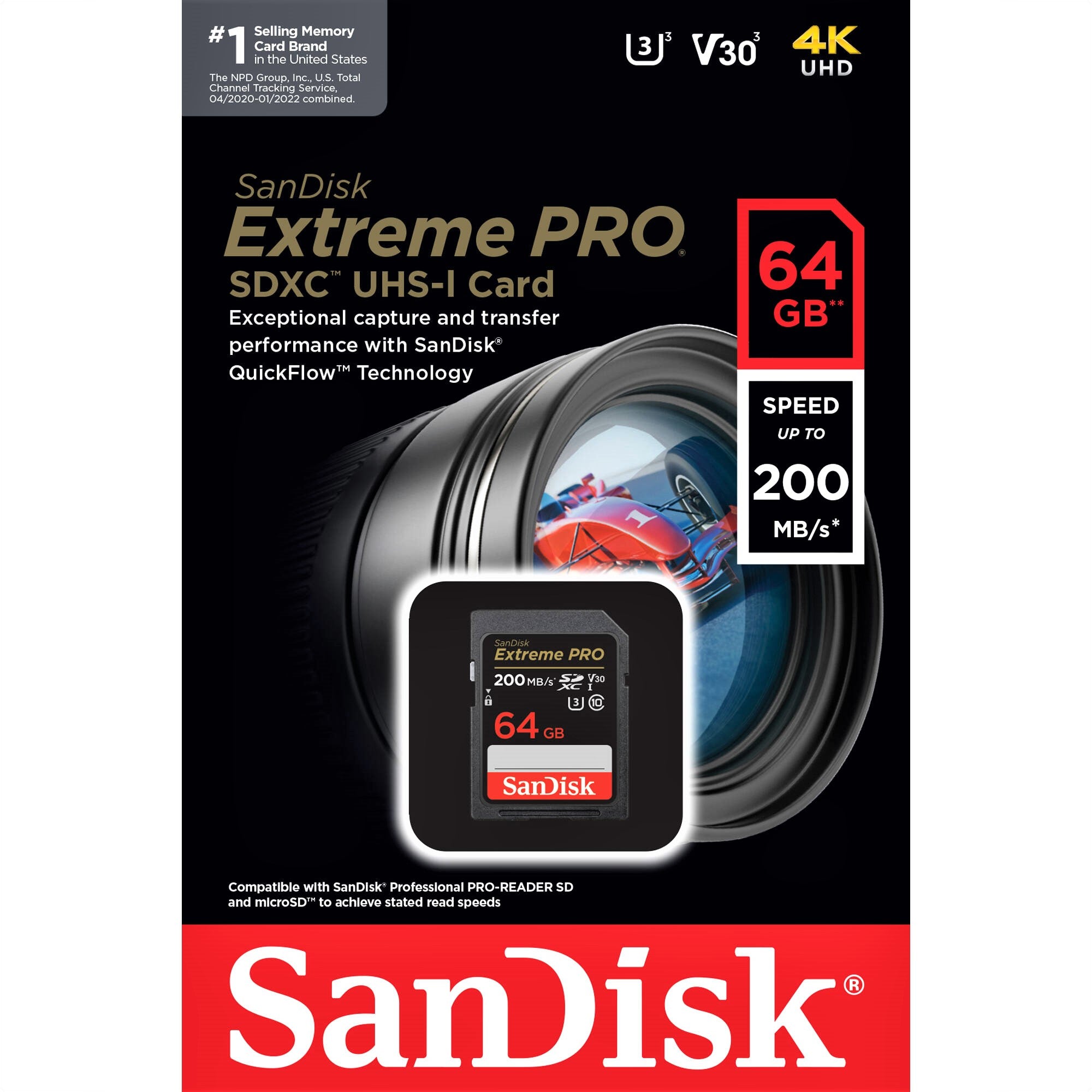 SanDisk 64GB Extreme PRO SDXC UHS-I Memory Card - C10, U3, V30, 4K UHD, SD Card - SDSDXXU-064G-GN4IN
