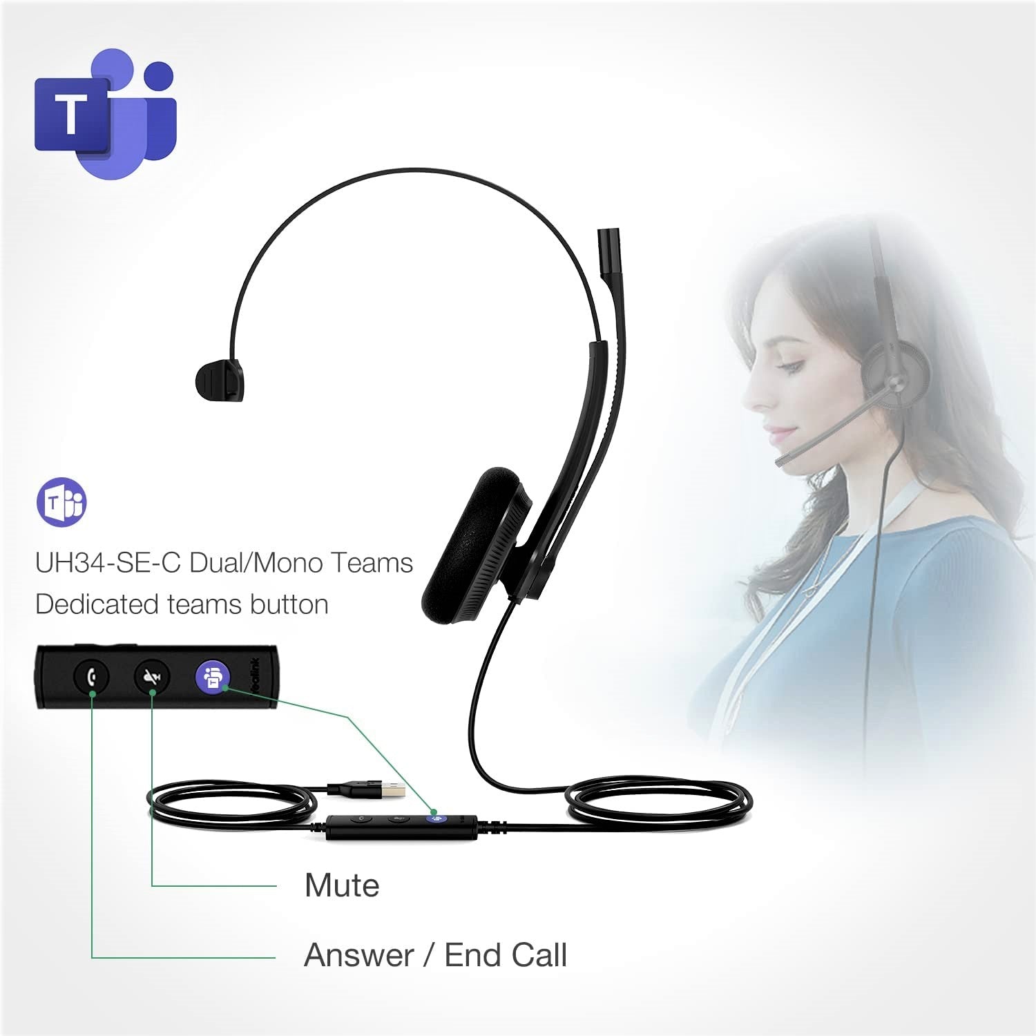 Yealink UH34 Mono USB Wired Headset - Features