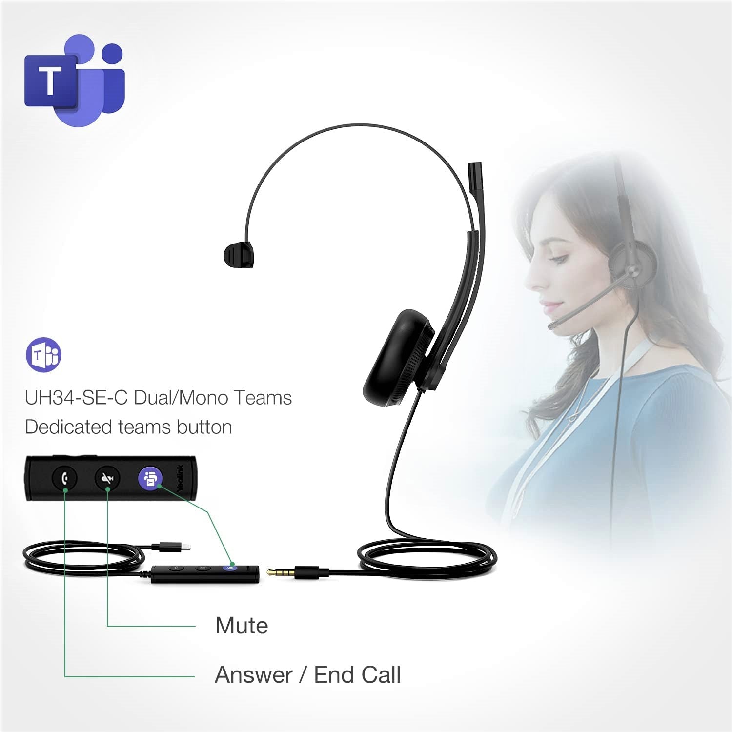 Yealink UH34 SE Mono USB-C Wired Headset - Features