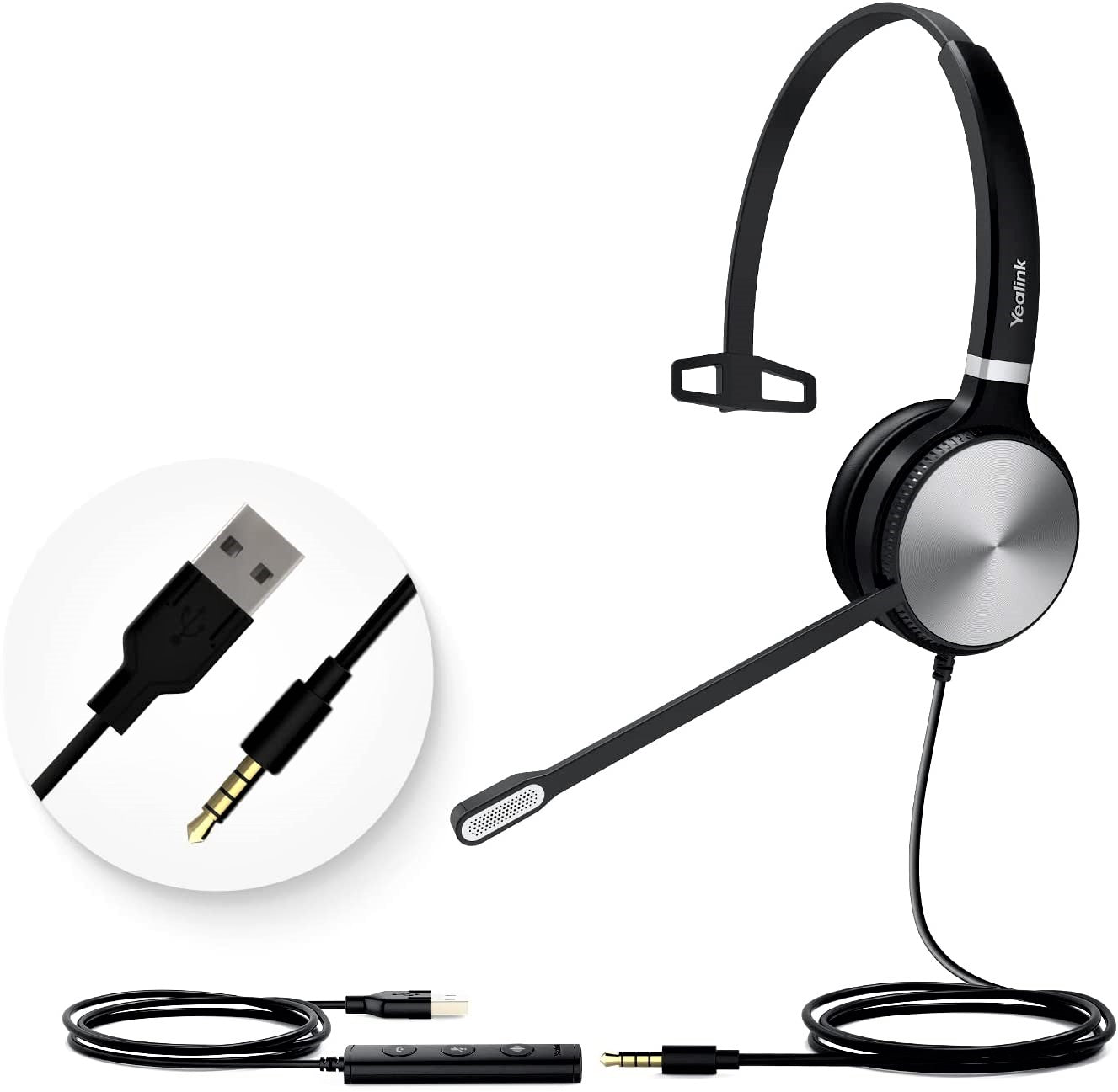 Yealink Teams Certified Telephone Headset Microphone USB Wired UH36 UH34 Noise Cancelling with Mic for Computer PC Laptop Stereo for Calls and Music 3.5mm Jack (Teams Optimized, UH36-Mono)