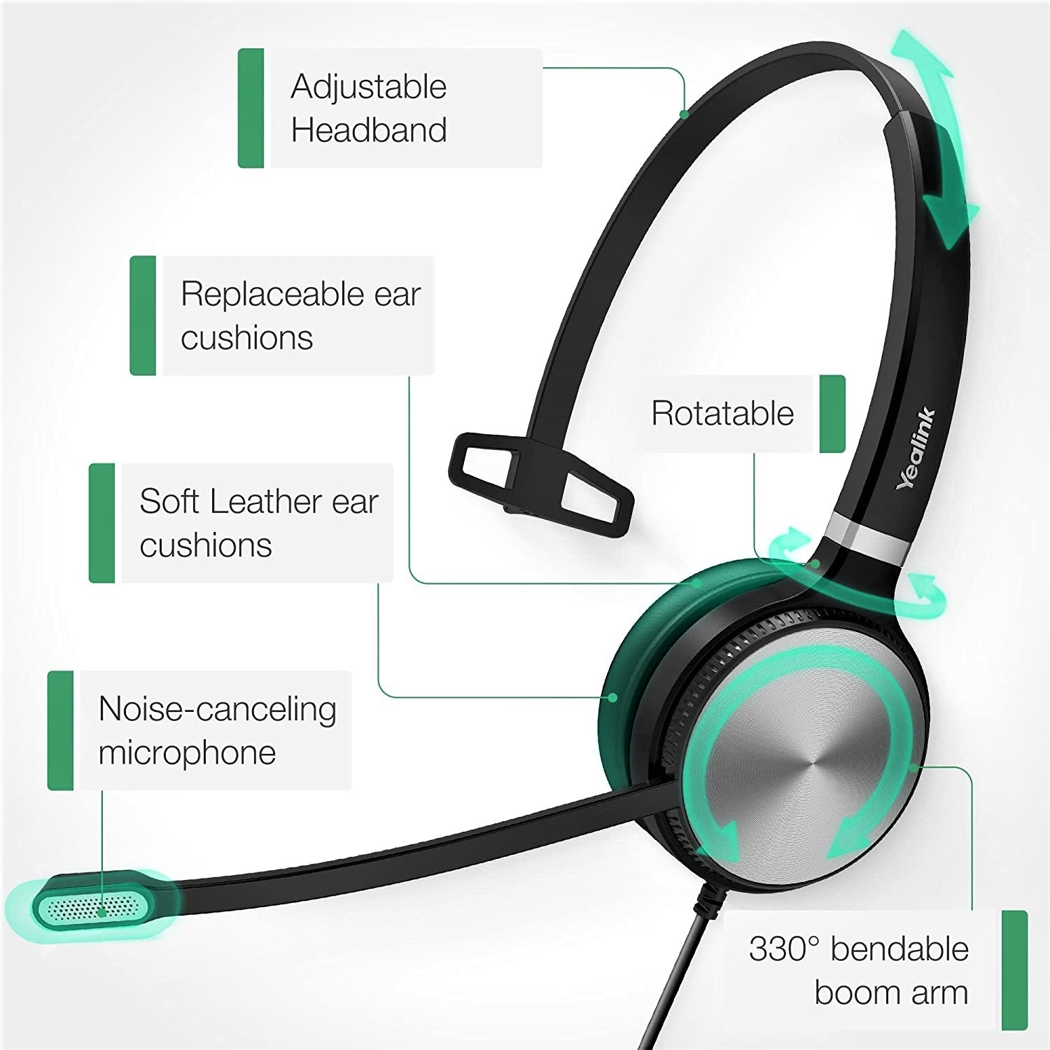 Yealink Teams Certified Telephone Headset Microphone USB Wired UH36 UH34 Noise Cancelling with Mic for Computer PC Laptop Stereo for Calls and Music 3.5mm Jack