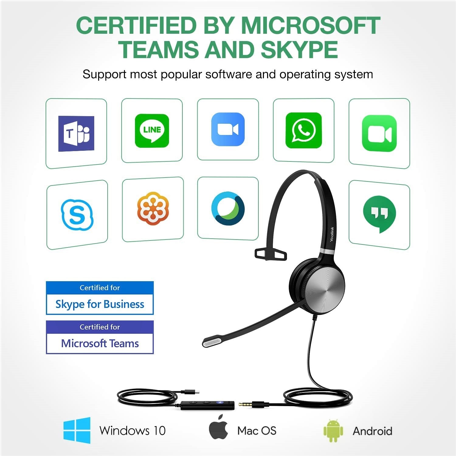 Yealink UH36 Mono USB-C Wired Headset - Features