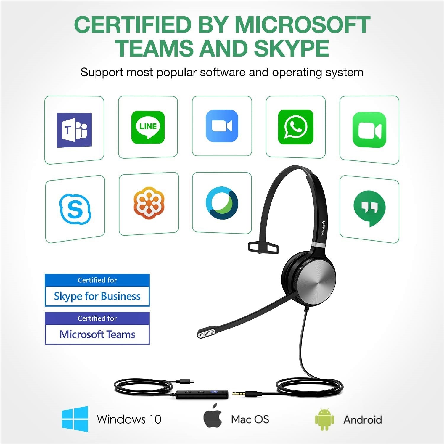 Yealink UH36 Mono USB-C Wired Headset - Features