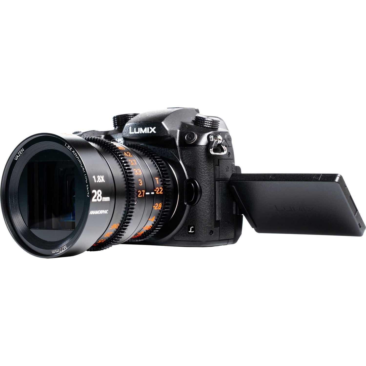 Vazen 28mm T/2.2 1.8X Anamorphic Lens for MFT Camera with Attached Camera
