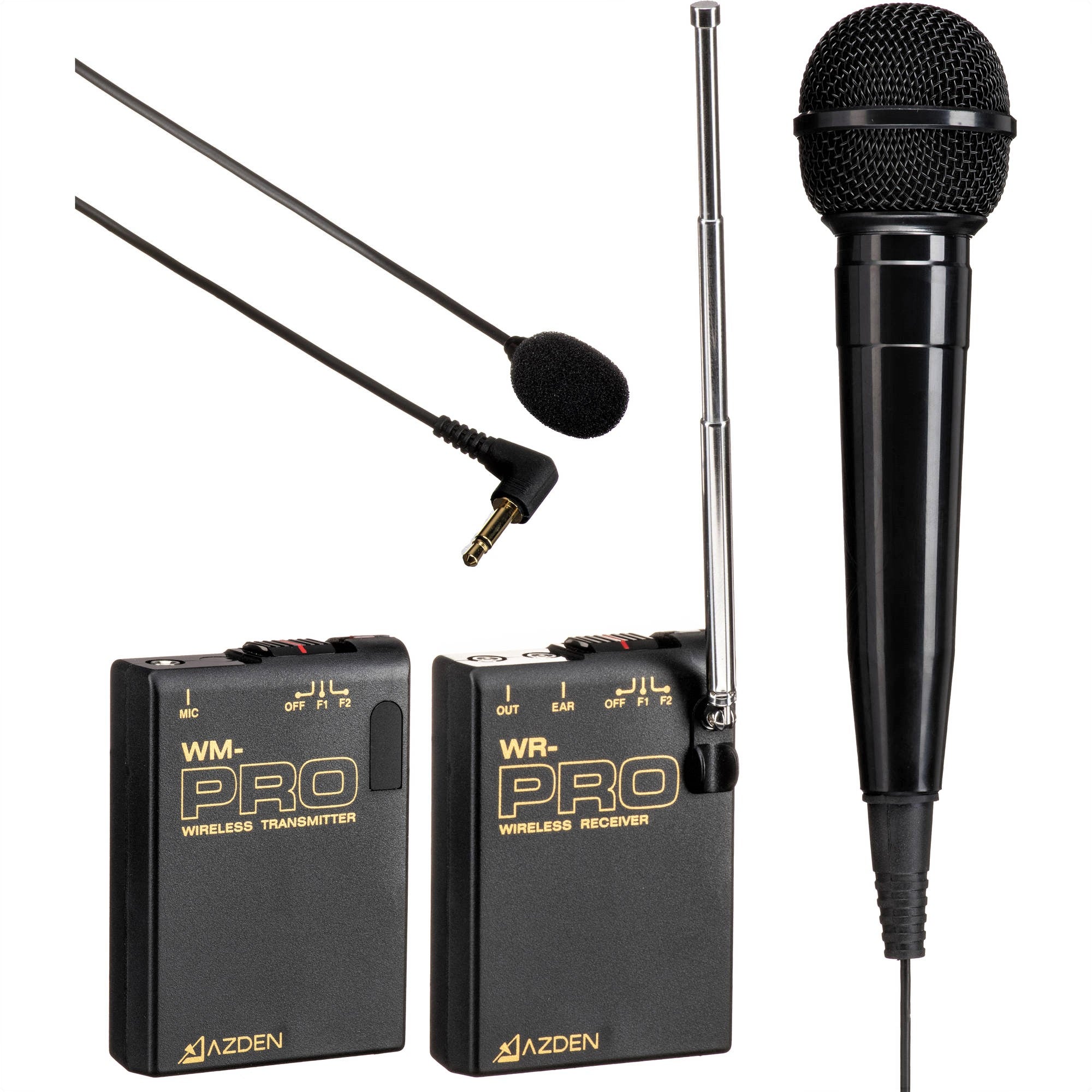 Azden Bodypack Transmitter and Wireless Receiver with Omni Lavalier Mic and Handheld Mic (169 & 170 MHz)