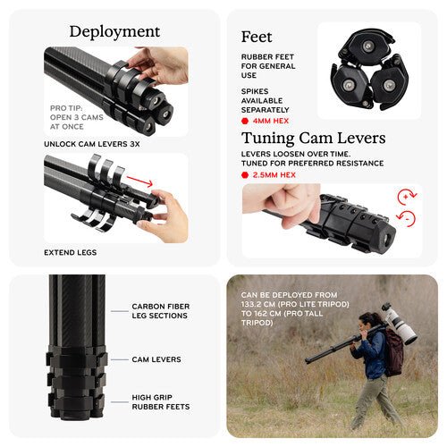 Peak Design Pro Lite Carbon Fiber Tripod with Ball Head (Black)