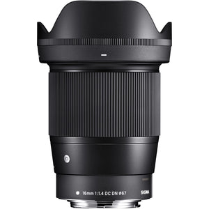 Sigma 16mm f/1.4 DC DN Contemporary Lens (Canon EF-M) - Attached Lens Hood