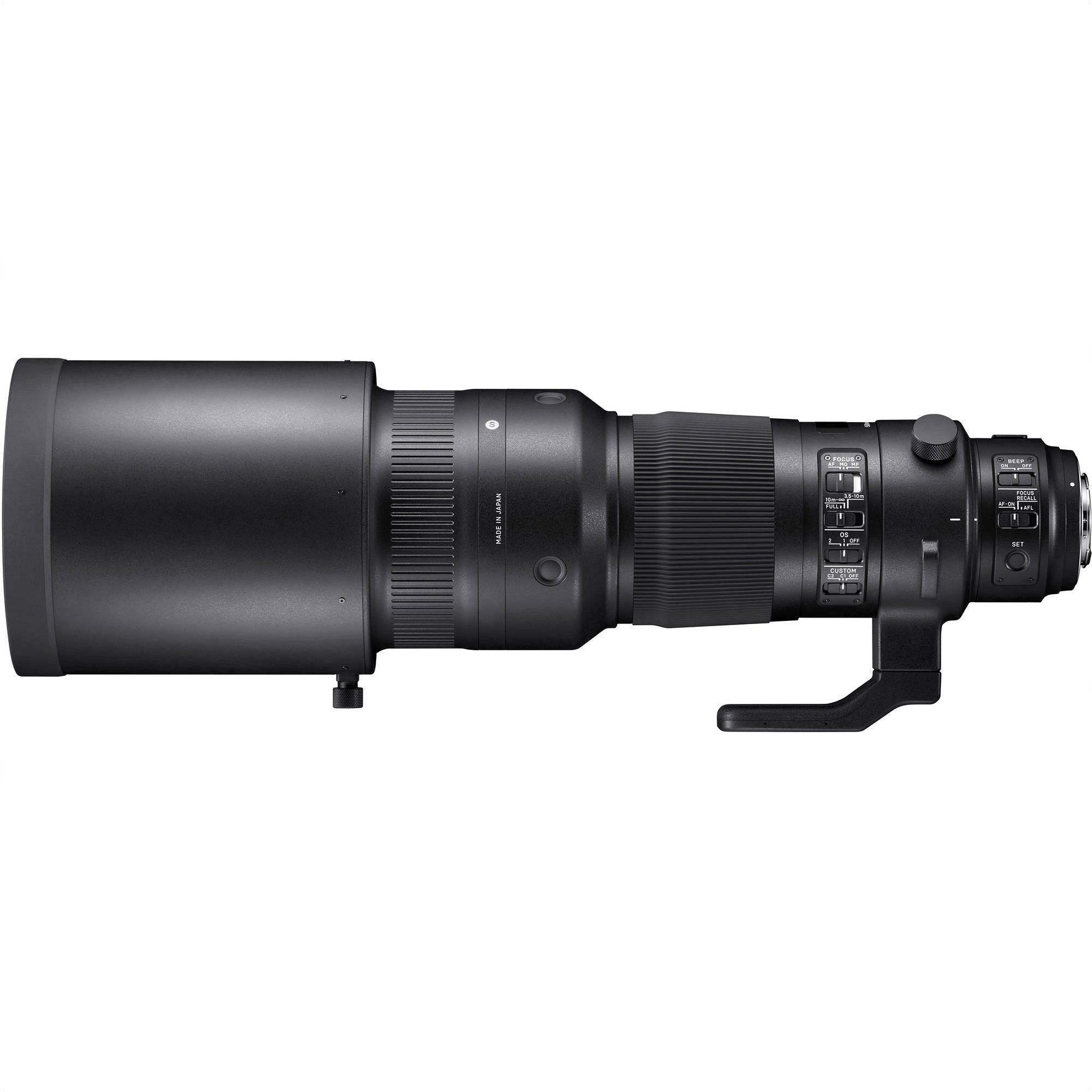 Sigma 500mm F4.0 DG OS HSM Sports Lens for Sigma SA with Attached Lens Hood on the Left Side