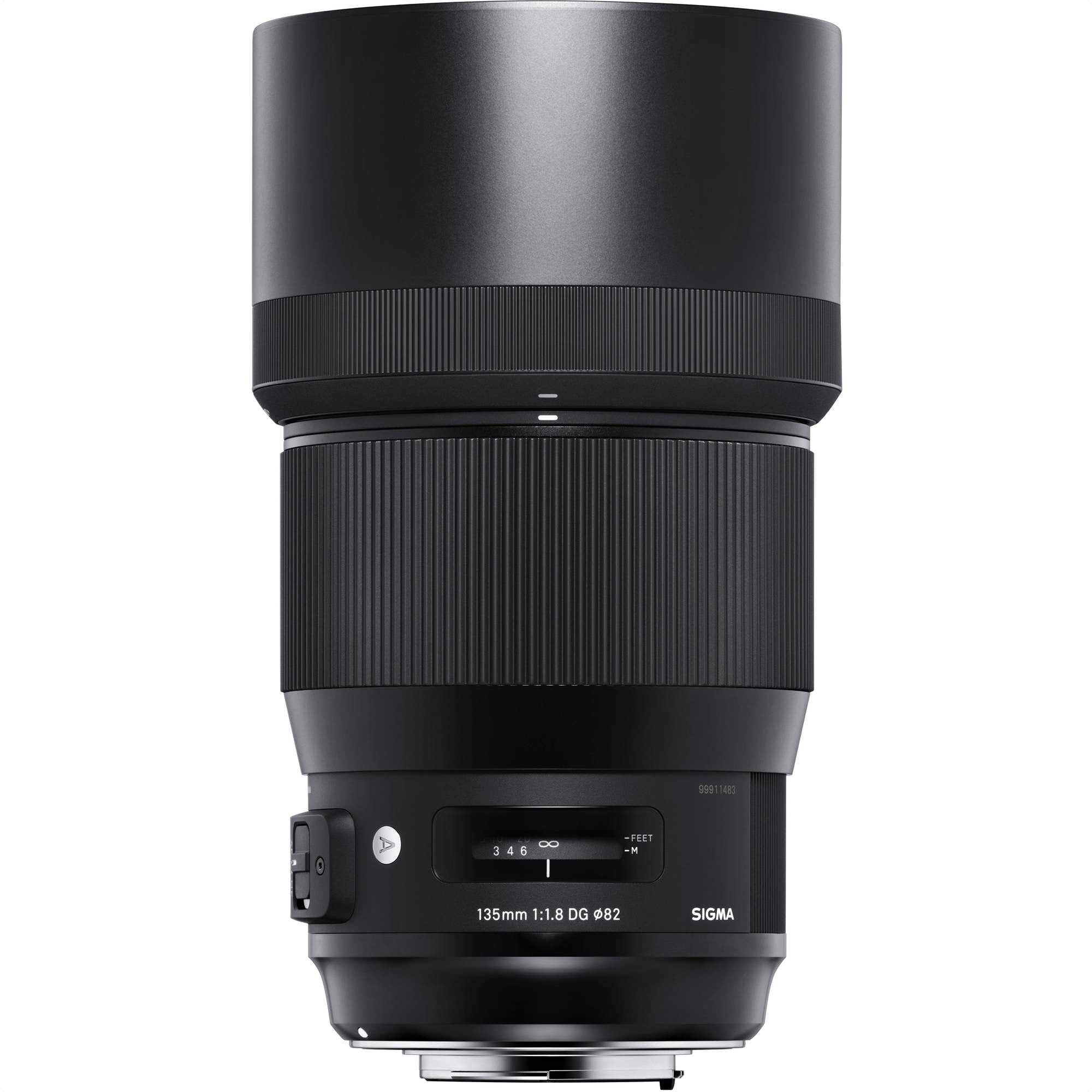 Sigma 135mm F1.8 DG HSM Art Lens for Nikon F with Attached Lens Hood on the Top