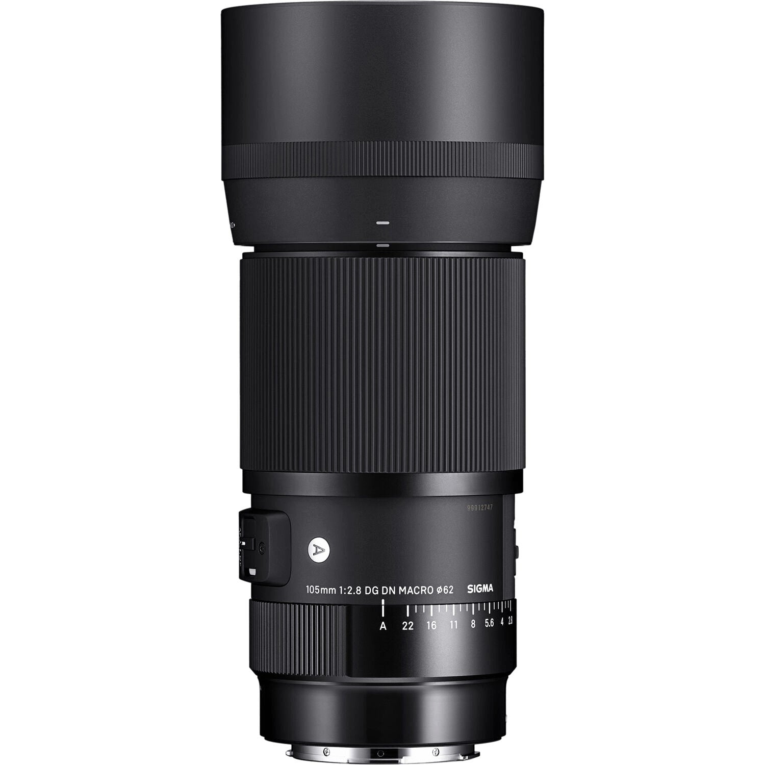 Sigma 105mm F2.8 DG DN Macro Art Lens for Leica L with Attached Lens Hood on the Top
