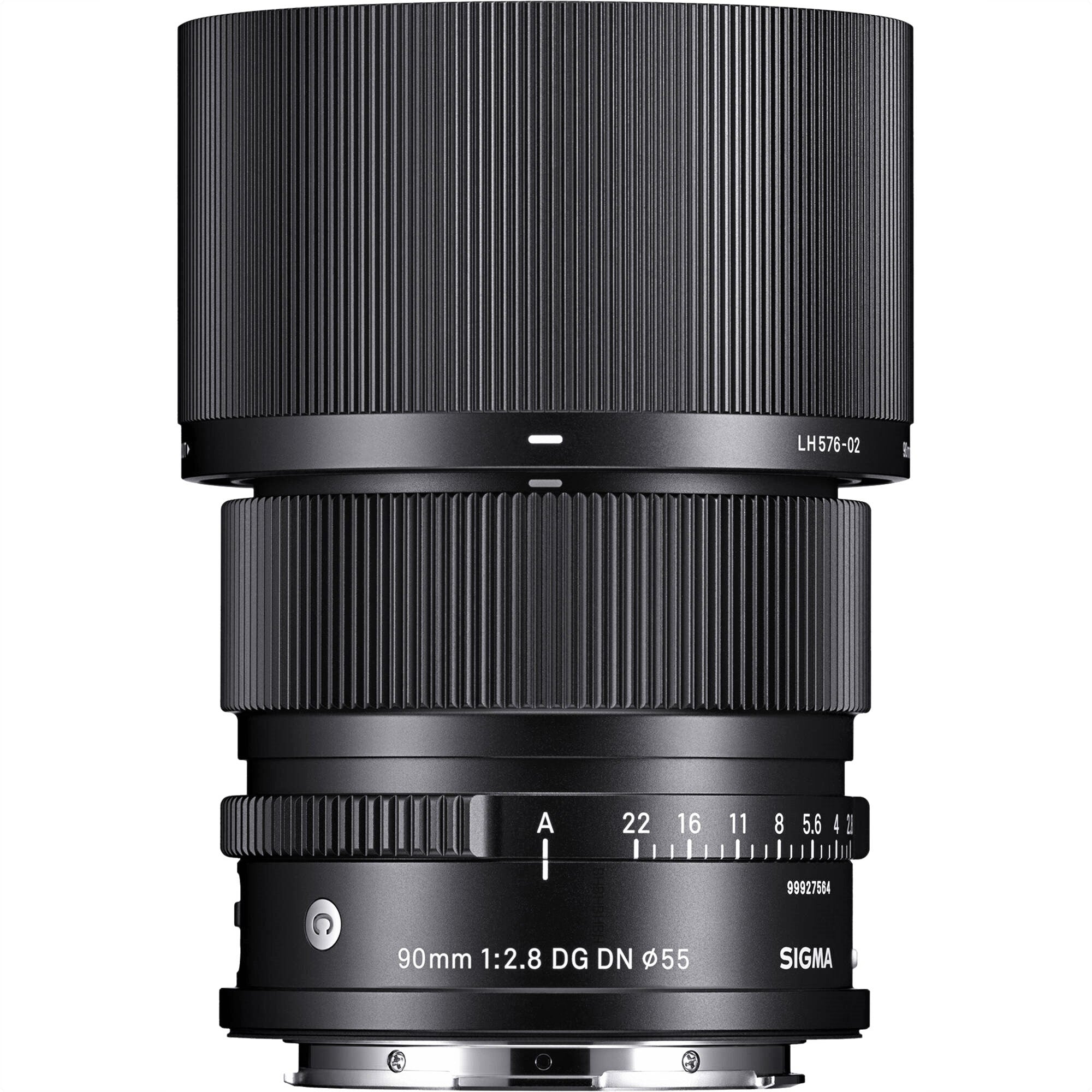 Sigma 90mm F2.8 DG DN Contemporary Lens for Leica L with Attached Lens Hood on the Top