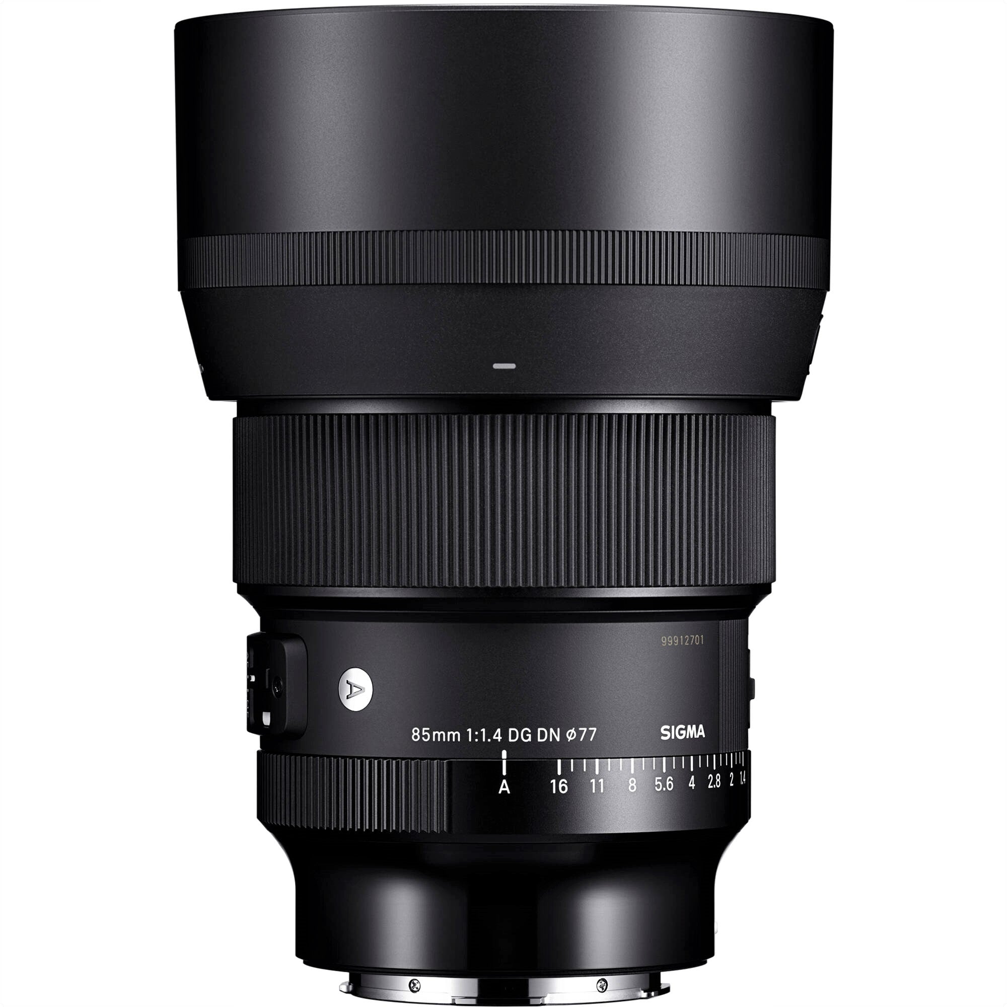 Sigma 85mm F1.4 DG DN Art Lens for Leica L with Attached Lens Hood on the Top