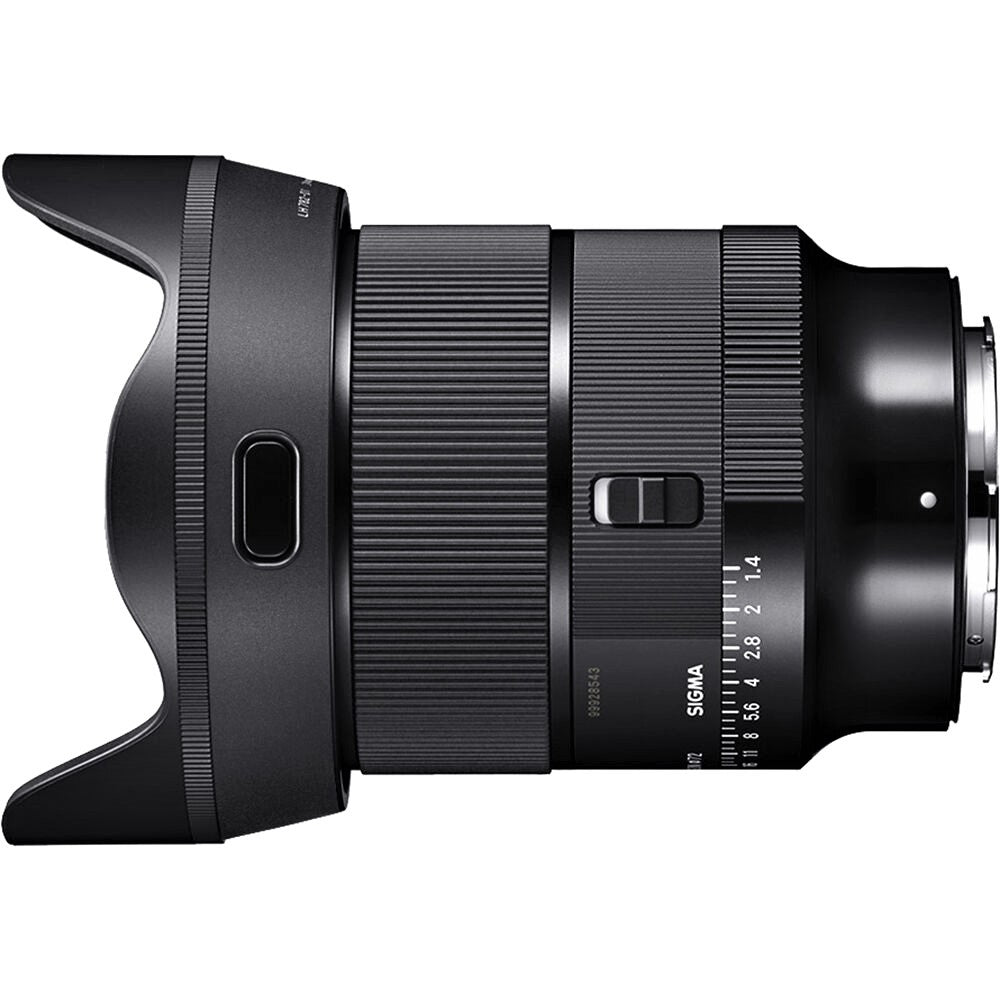 Sigma 24mm F1.4 DG DN Art Lens (Leica L Mount) with Attached Lens Hood