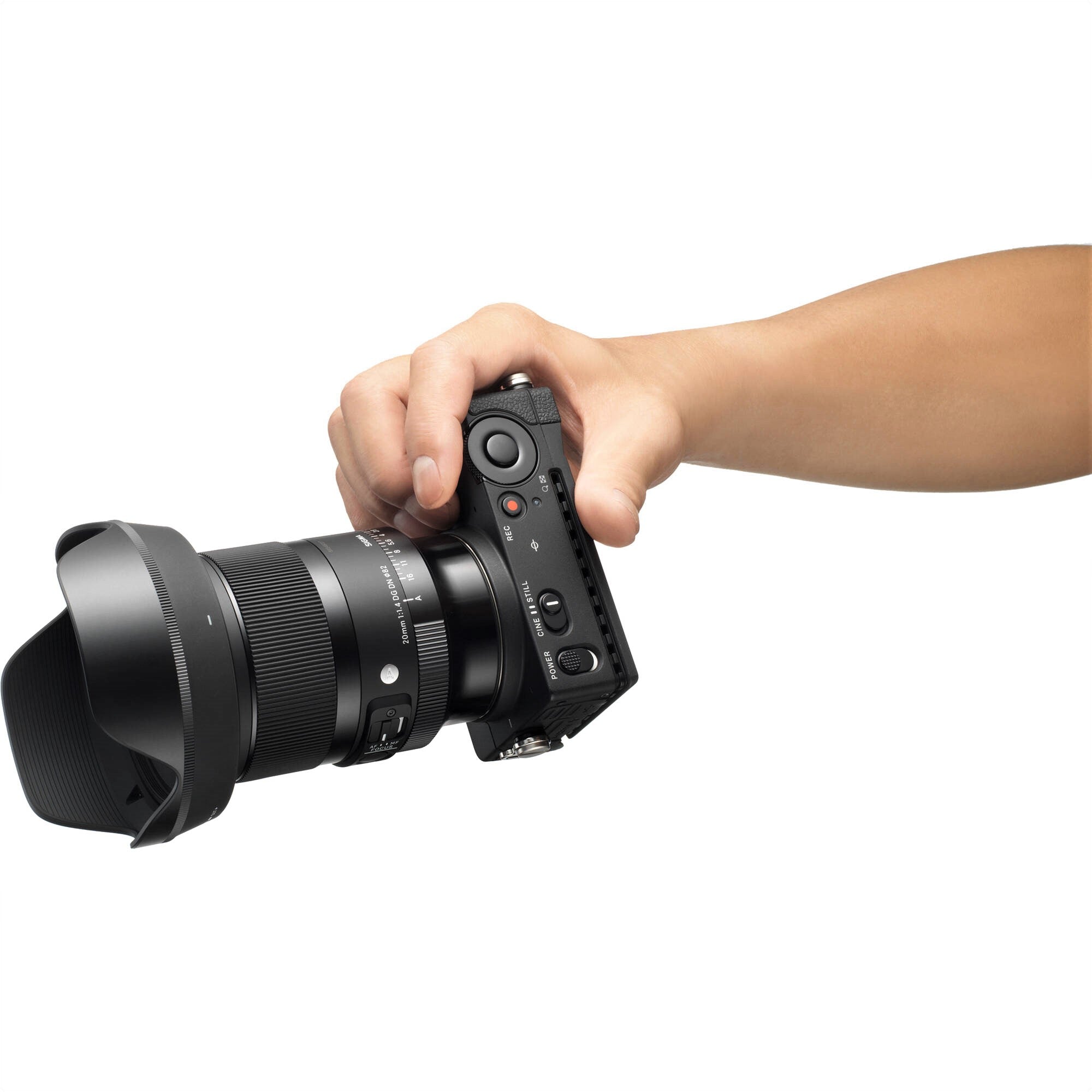 Hand Holding Sigma 20mm F1.4 DG DN Art Lens (Sony E Mount)