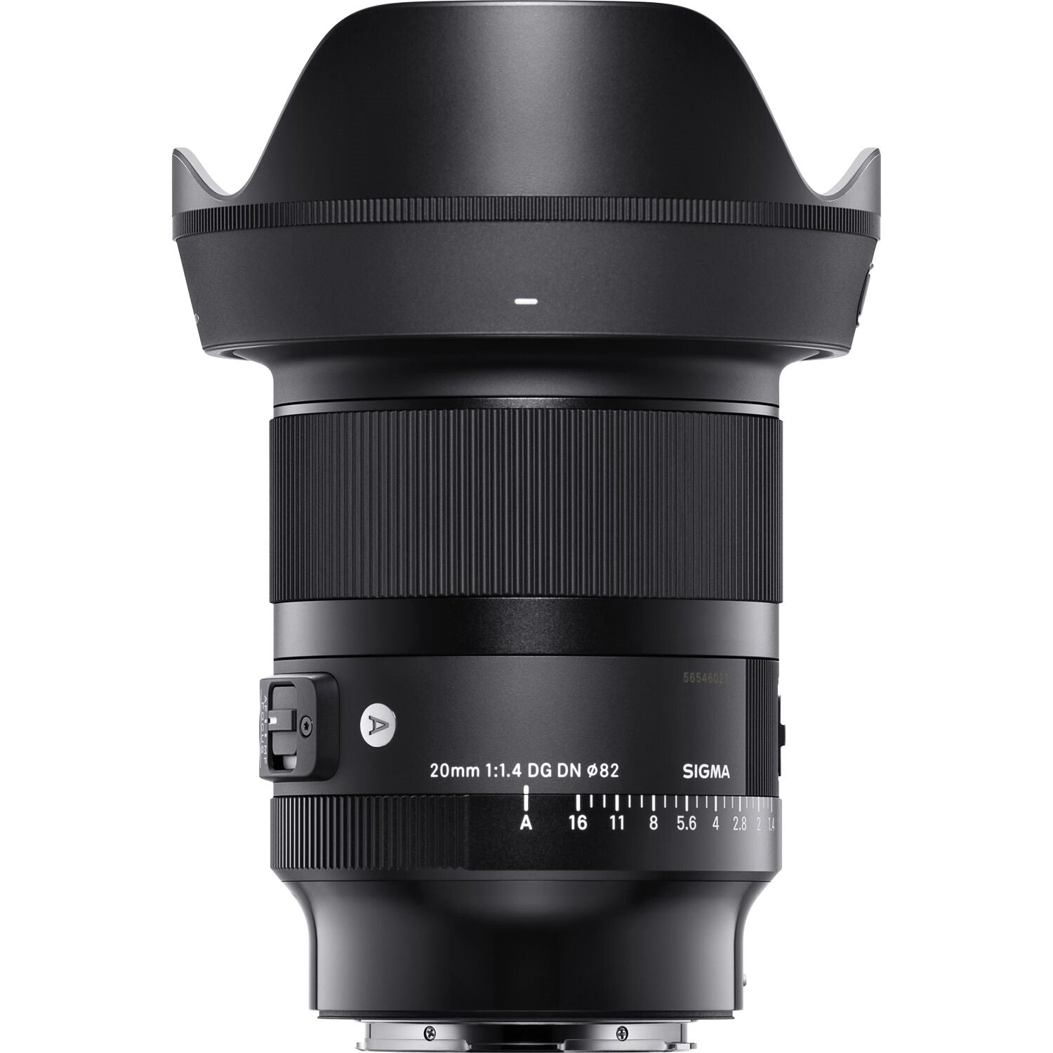 Sigma 20mm F1.4 DG DN Art Lens (Leica L Mount) with Attached Lens Hood on the Top