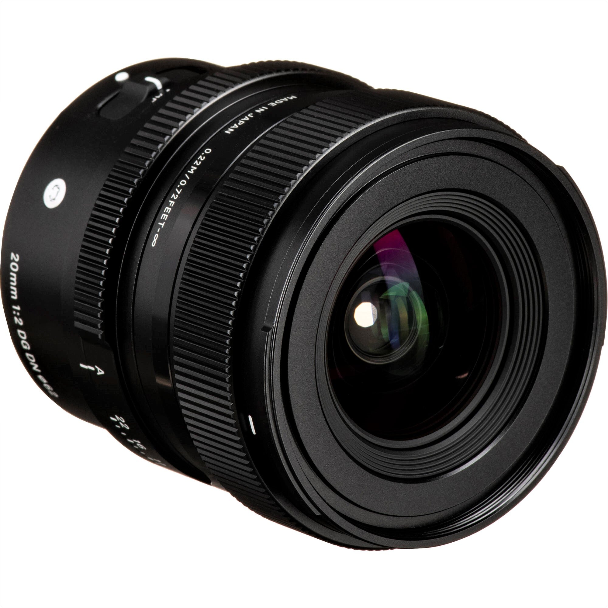 Sigma 20mm F2.0 DG DN Contemporary Lens (Sony E Mount) in a Front-Side View