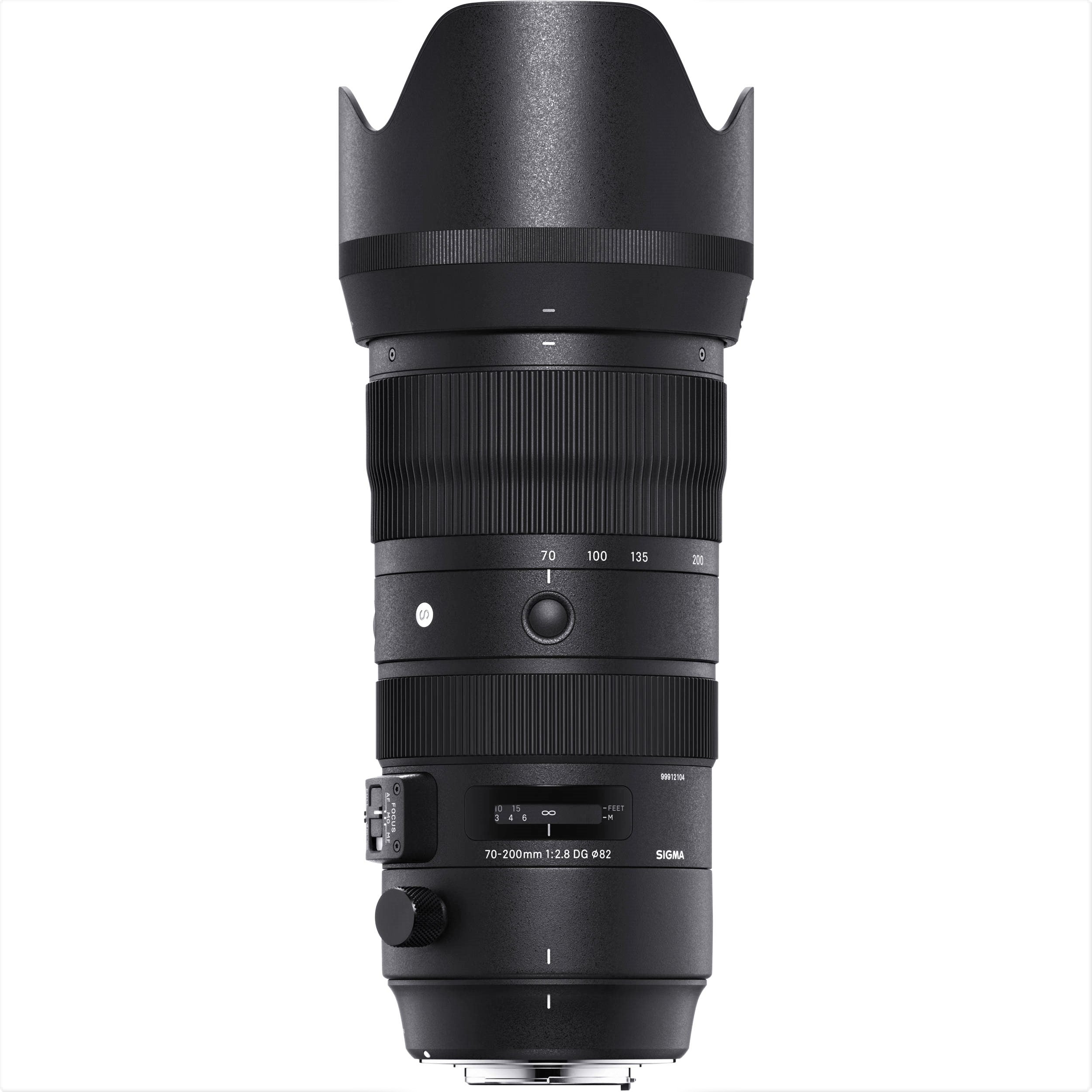 Sigma 70-200mm F2.8 DG OS HSM Sports Lens (Sigma SA Mount) with Attached Lens Hood on the Top