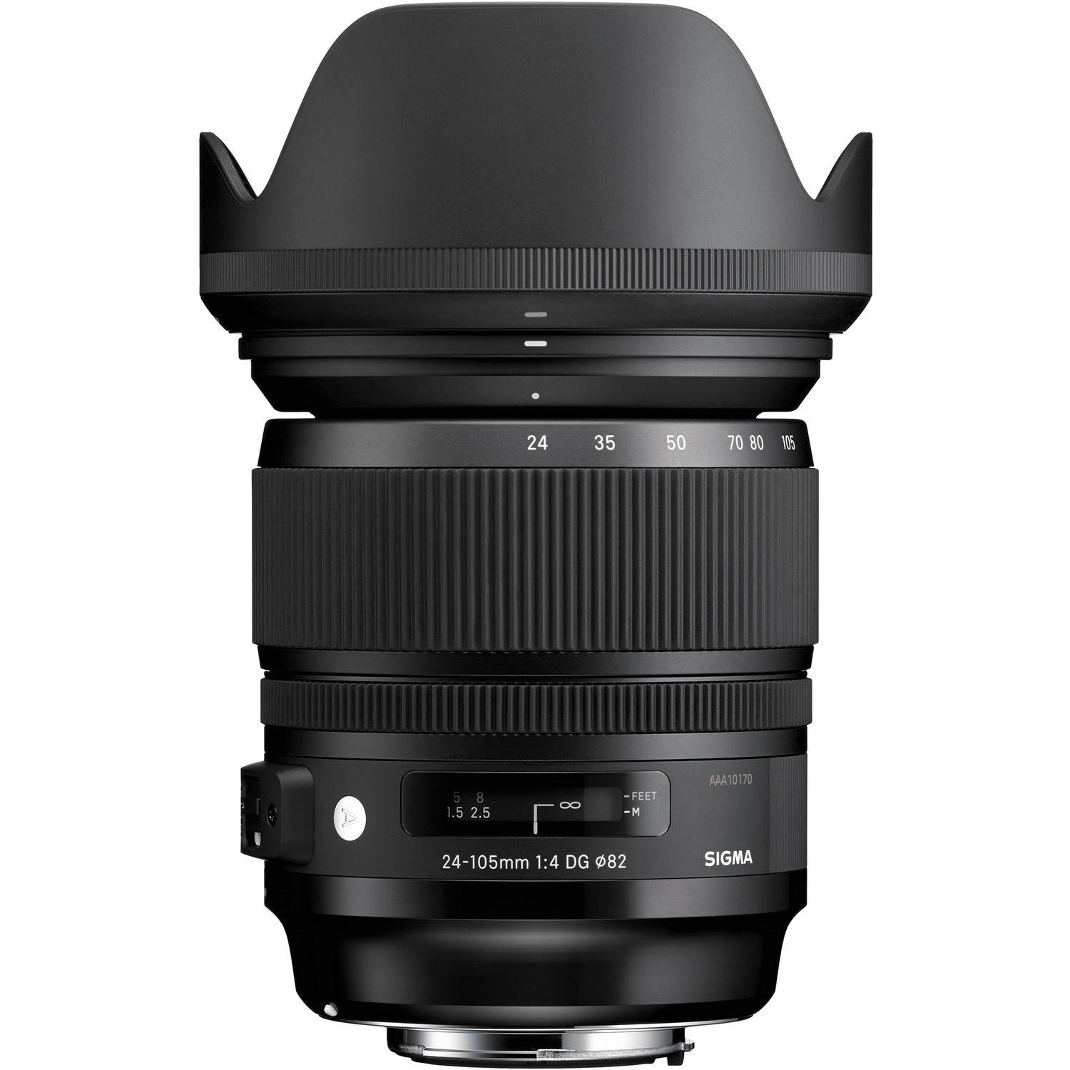 Sigma 24-105mm F4.0 DG OS HSM Art Lens (Sigma SA) with Attached Lens Hood on the Top