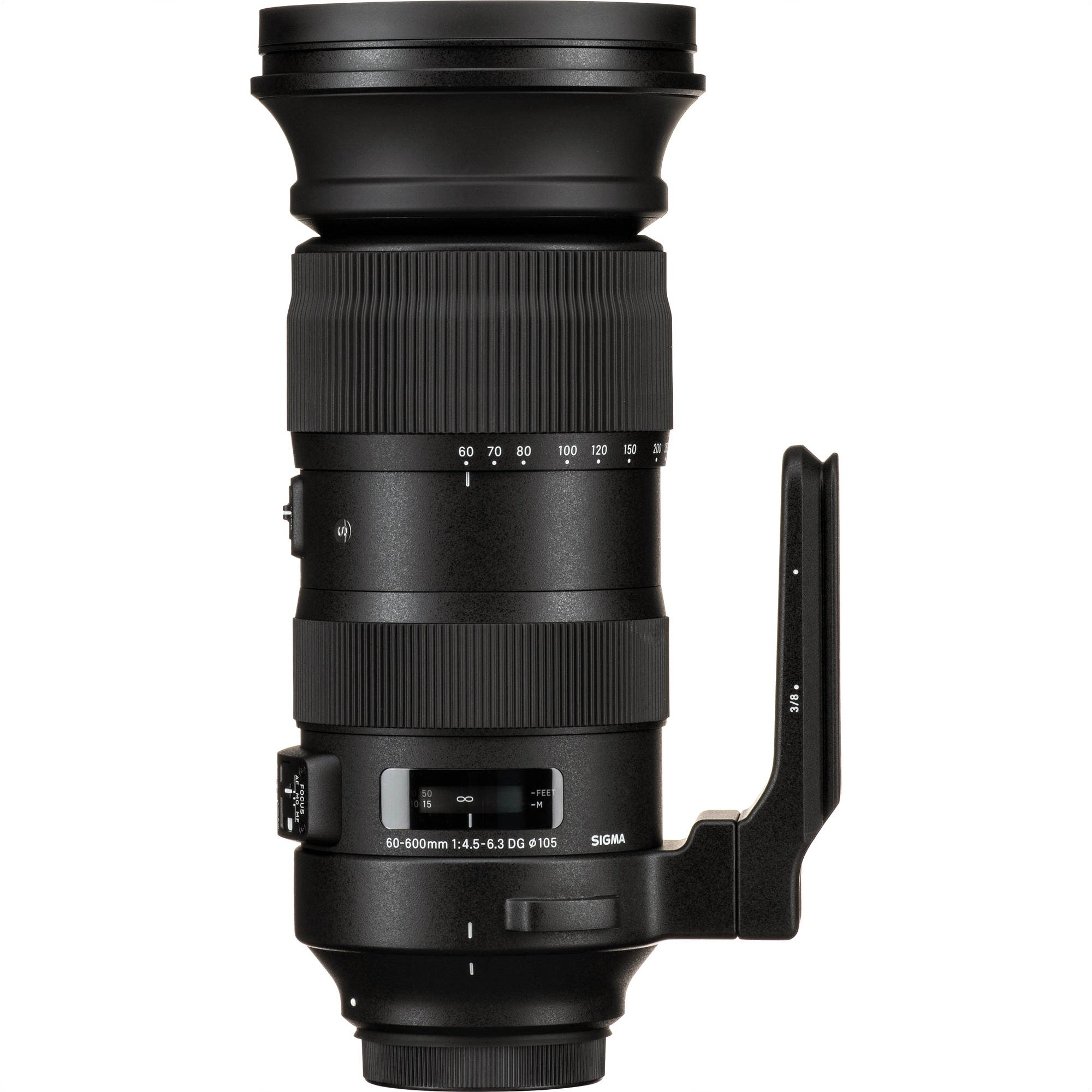 Sigma 60-600mm F4.5-6.3 DG OS HSM Sports Lens for Canon EF with Attached Tripod Mount on the Right