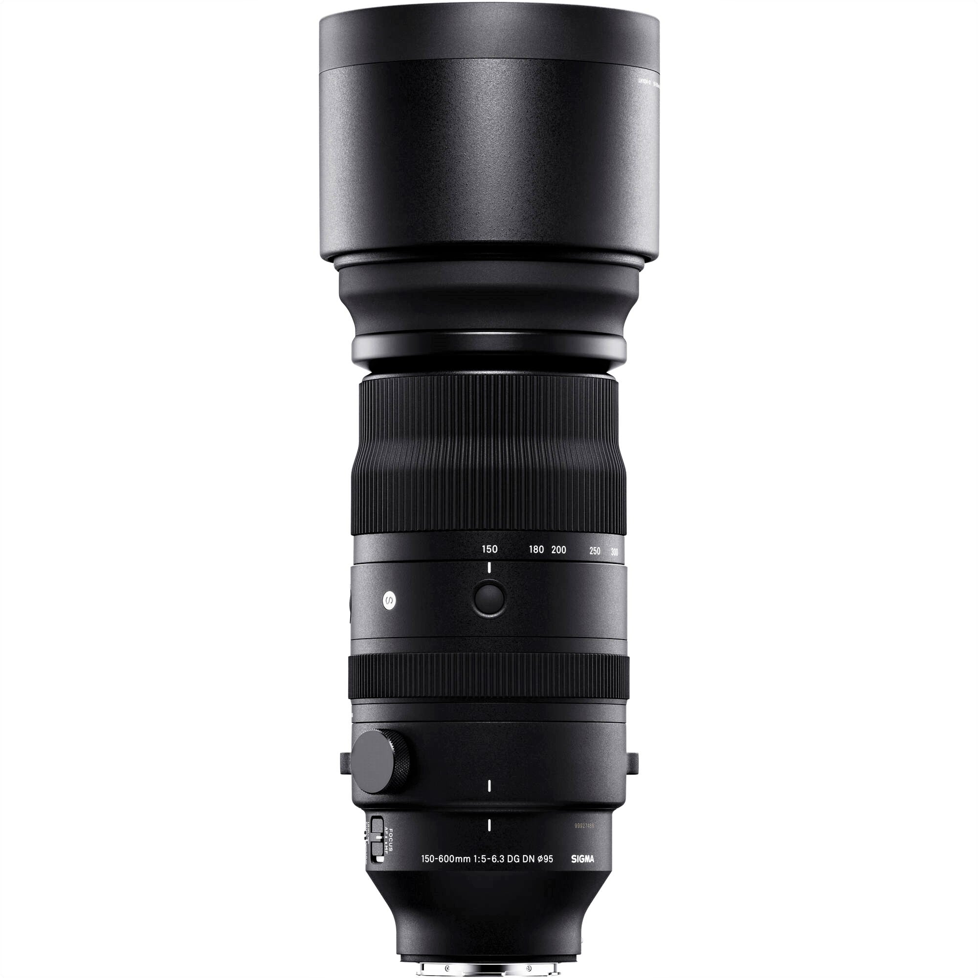 Sigma 150-600mm F5-6.3 DG DN OS Sports Lens (Leica L Mount) with Attached Lens Hood on the Top